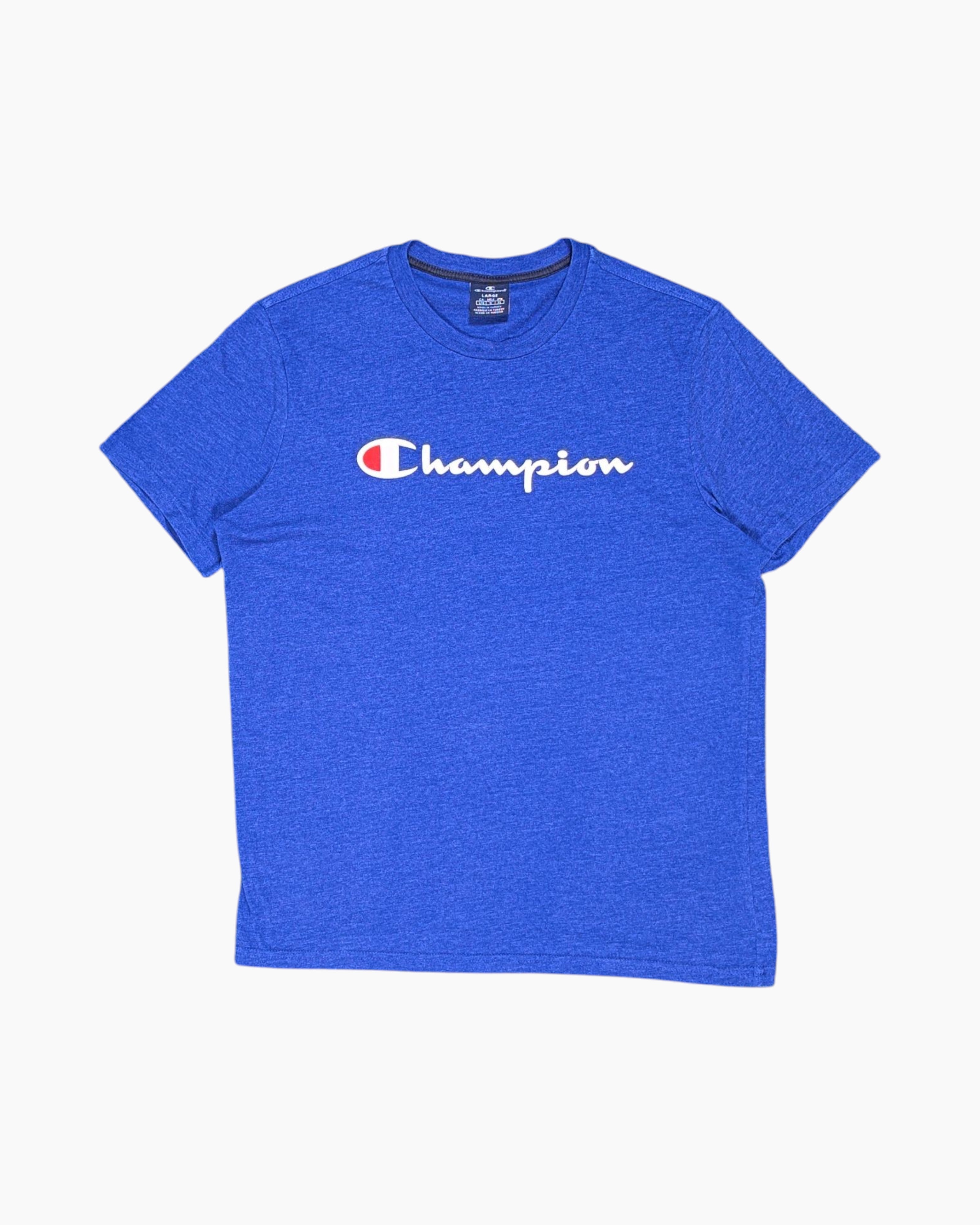 Front Pre-owned Champion Graphic T-Shirt – Blue Printed Logo
