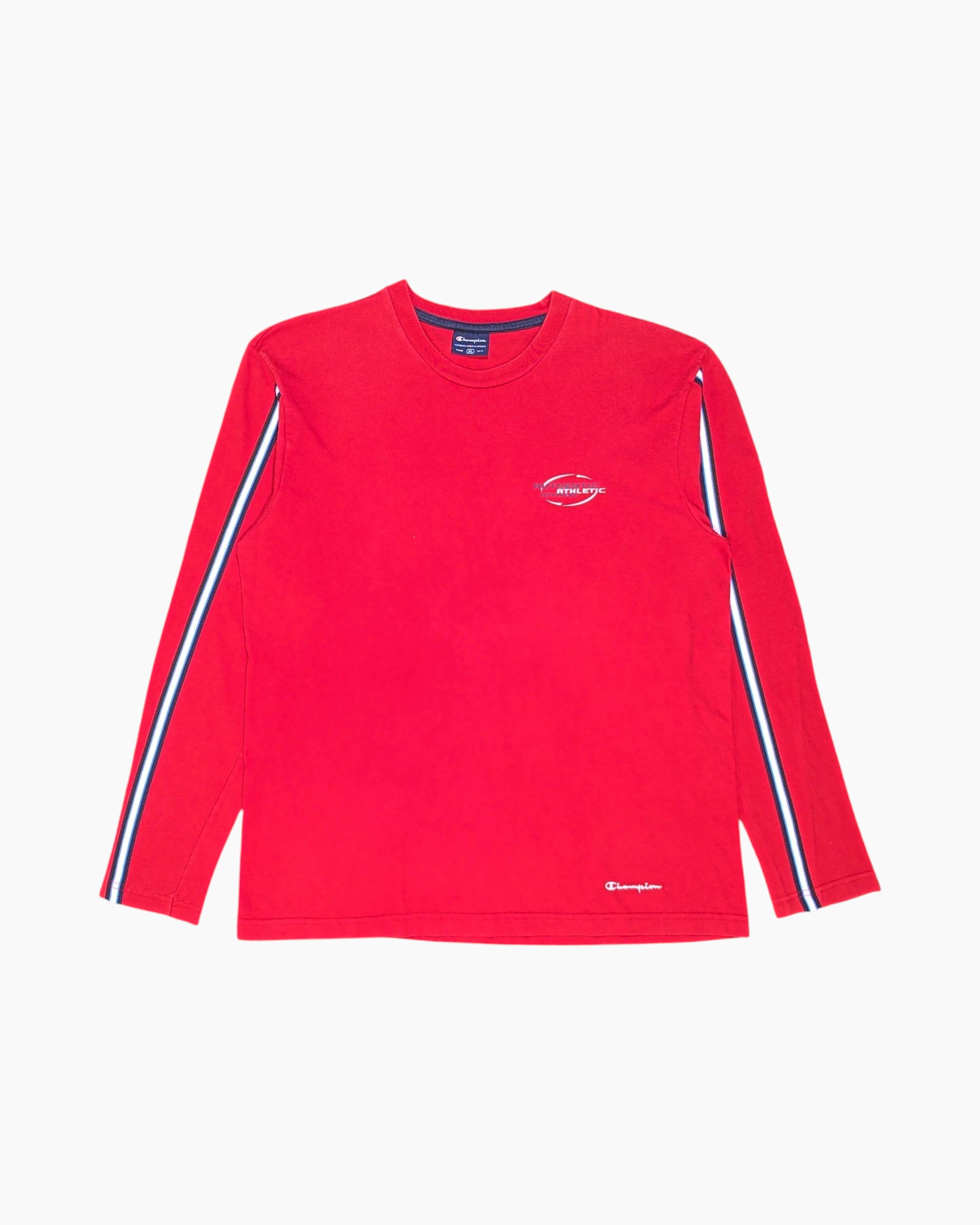 Front Vintage Y2K Champion Long Sleeve Crewneck Sweatshirt – Red Contrast Stripes