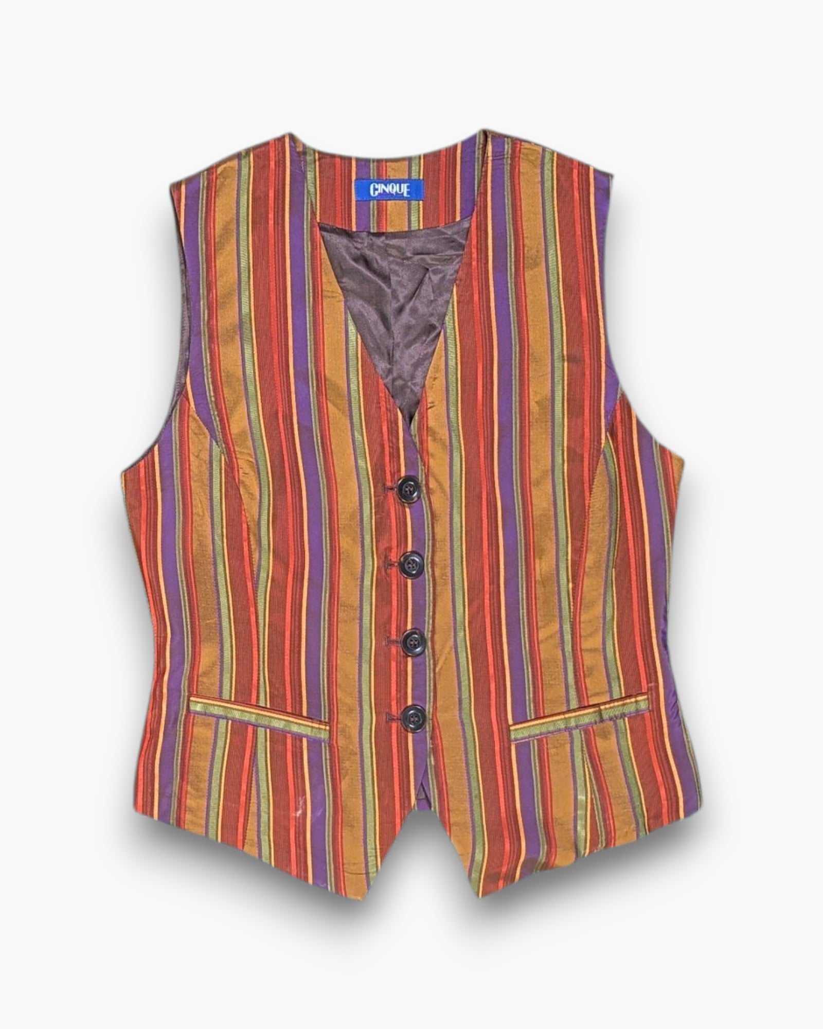 Front Vintage 90s CINQUE Waistcoat (Vest) – Multicolor Jewel-Tone Stripes