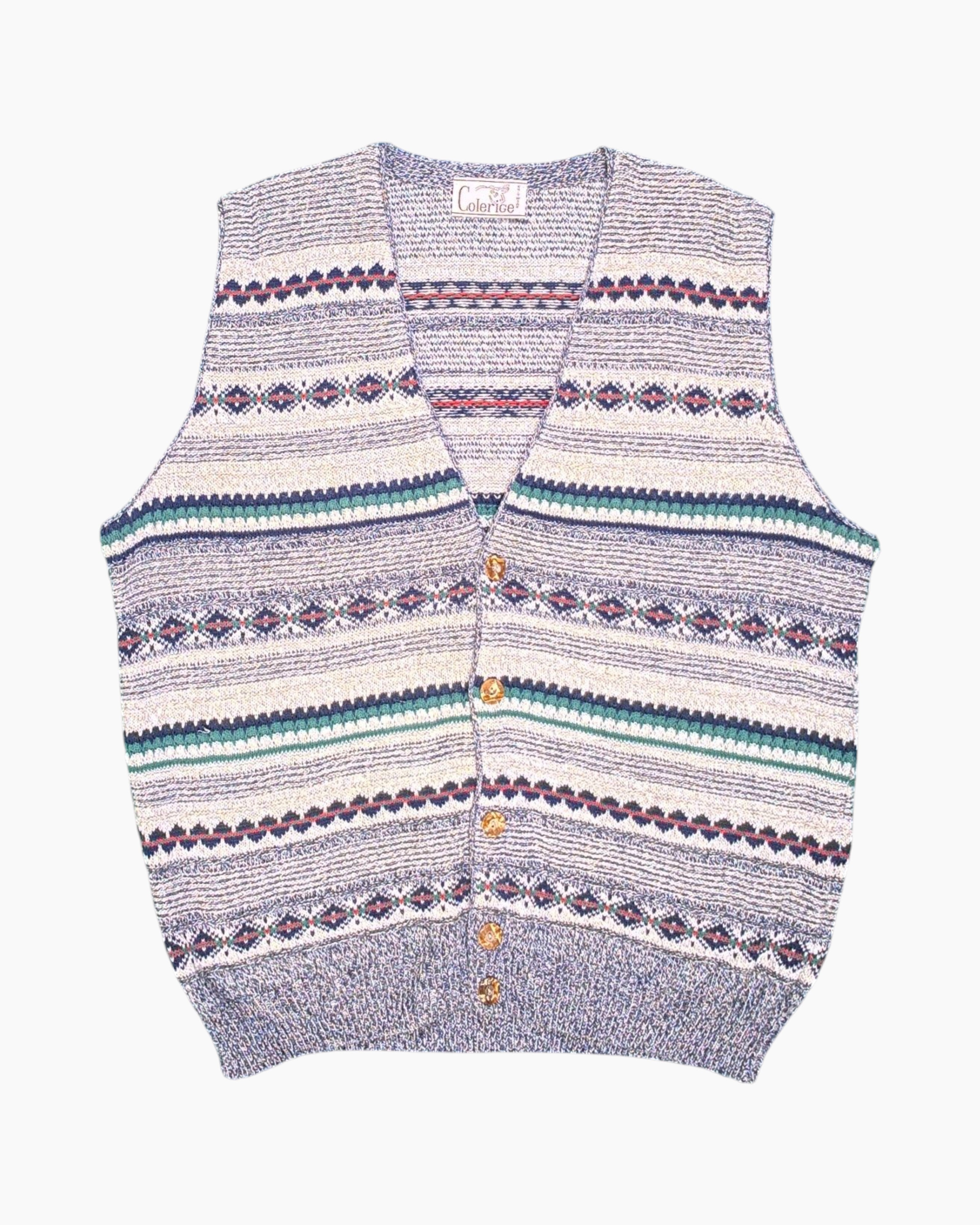 80s〜made in Italy colorful knit vest Vintage Coleridge Button-front Knit Vest XL Retro Multicolor