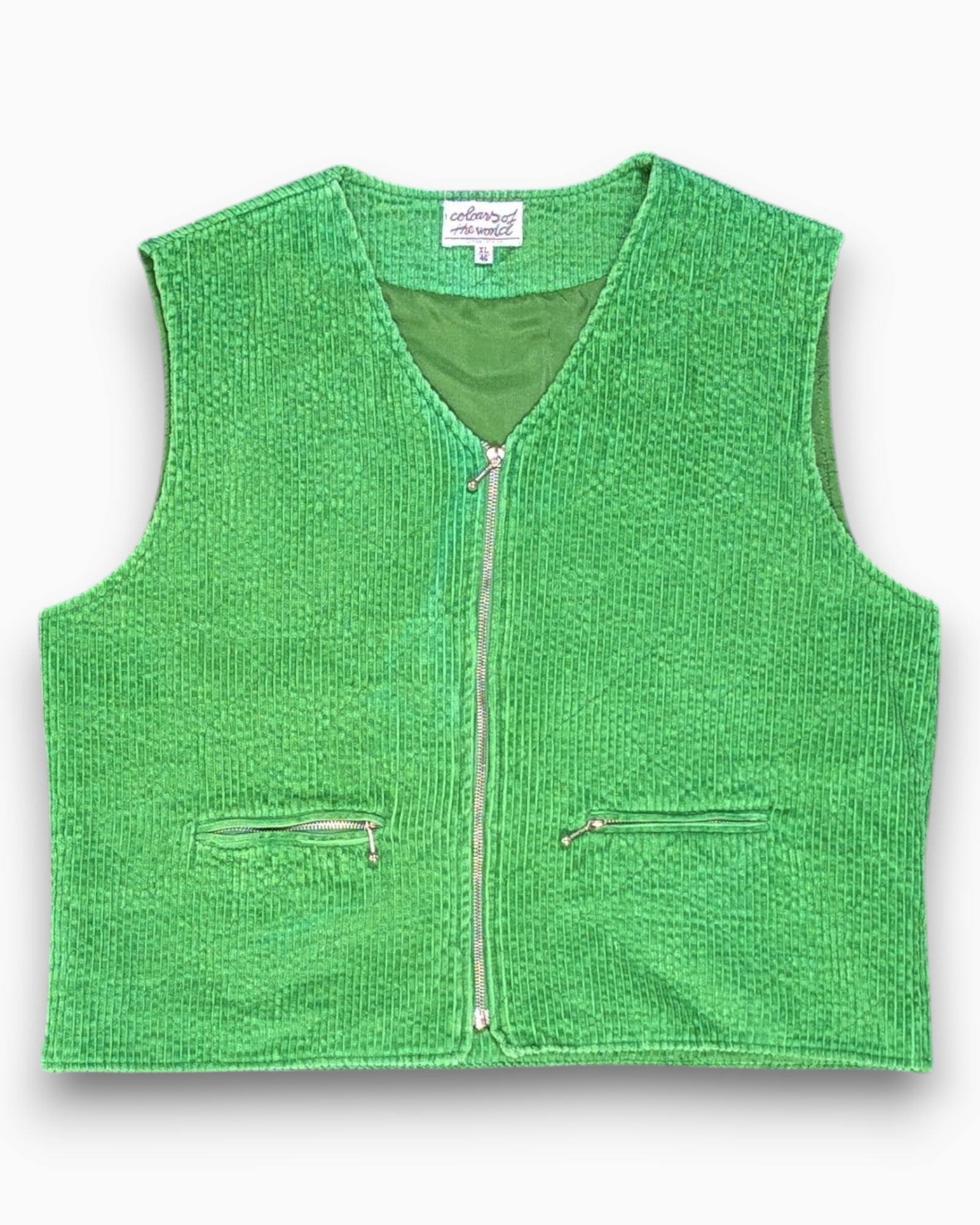 Front Vintage Y2K colours of the world Zip Front Vest – Green Boxy Cropped