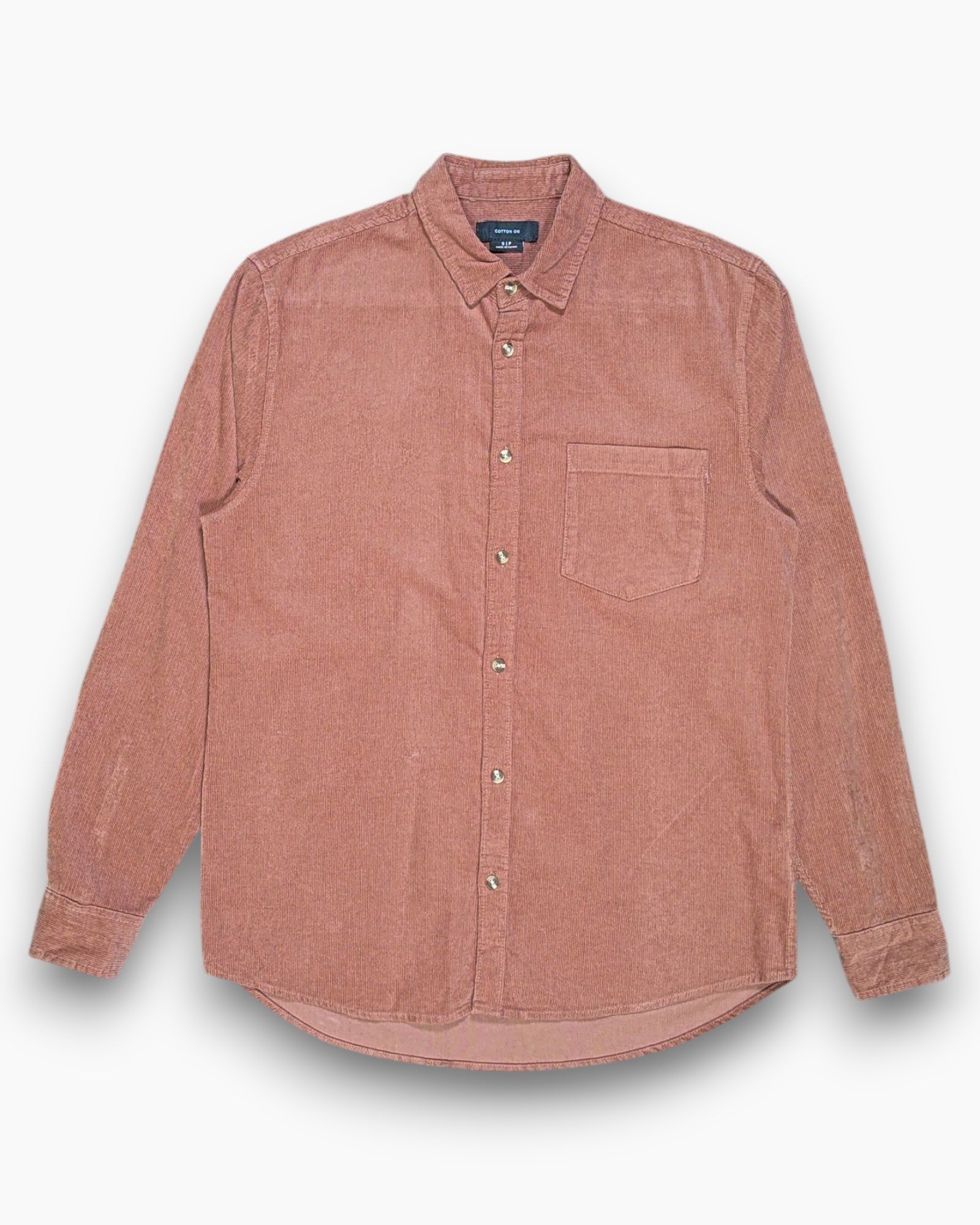 Front Pre-owned COTTON ON Button-Down Shirt – Brown Corduroy (Size S)