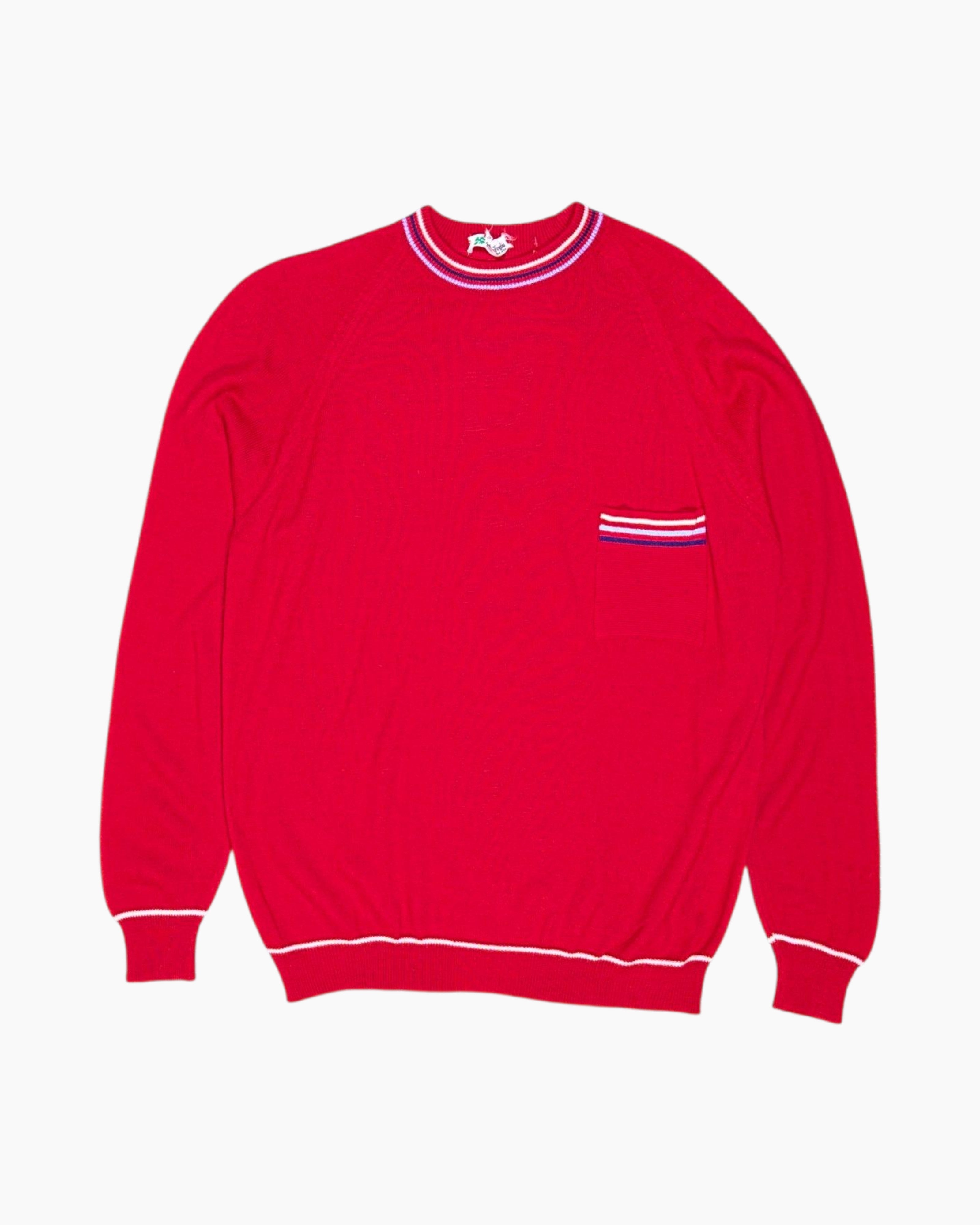 Front Vintage 70s/80s Creazioni Quadrifoglio Pullover Sweater – Red Striped Trim