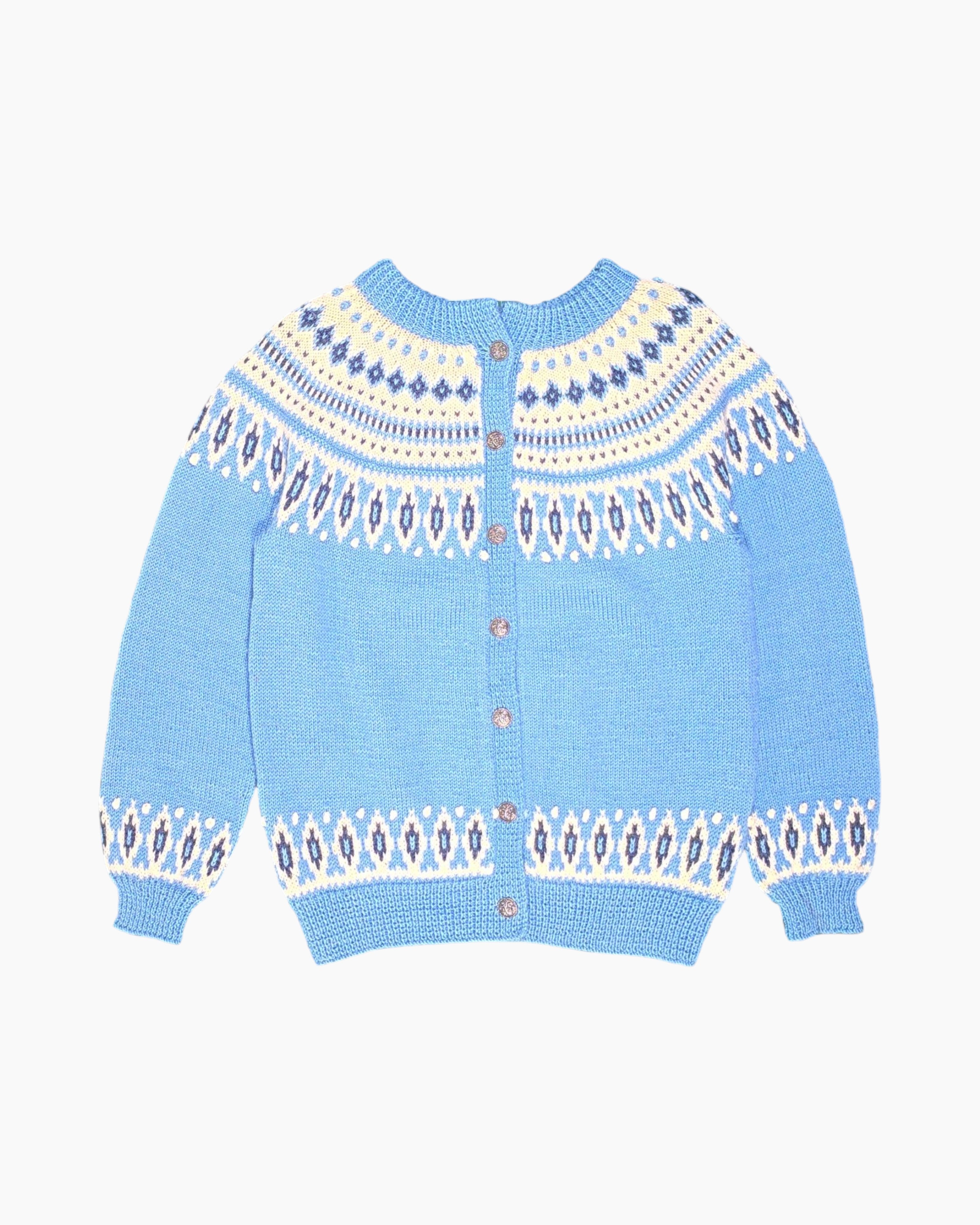 Front Vintage 70s/80s Dale Cardigan – Blue Fair Isle Yoke