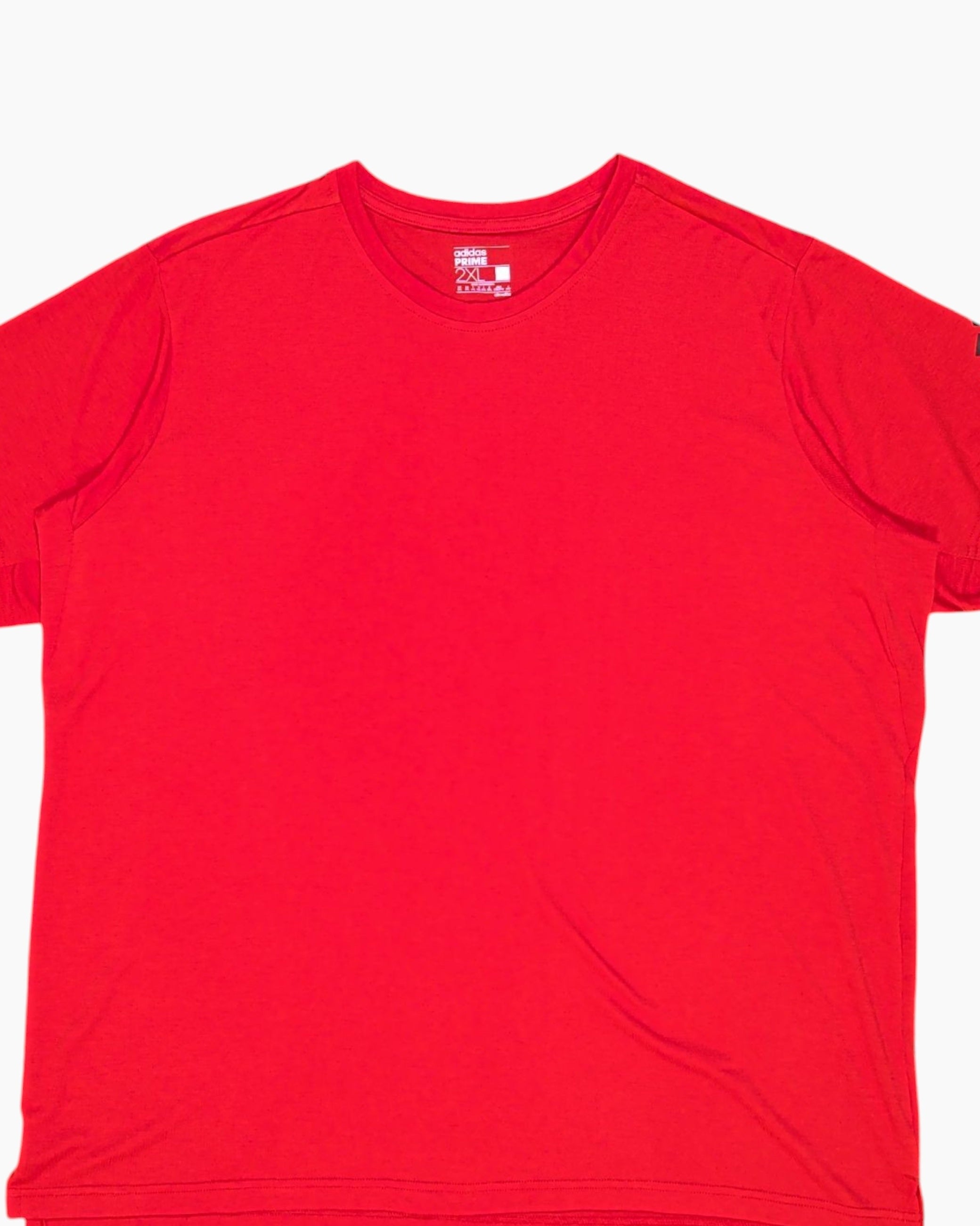 Front-detail-1 Pre-owned adidas Graphic T-Shirt – Red with Sleeve Logo