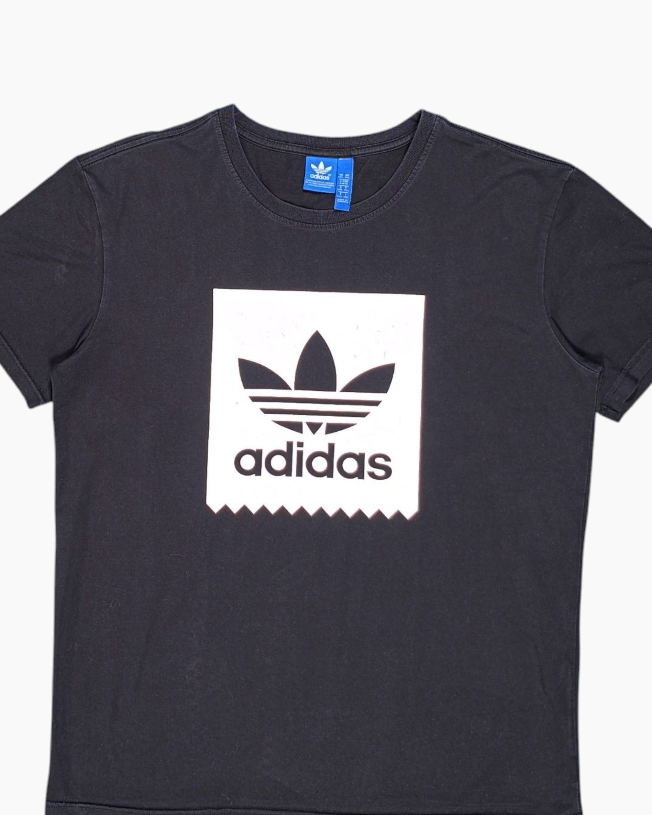 Front-detail-1 Pre-owned adidas Graphic T-Shirt – Black Trefoil Box Logo