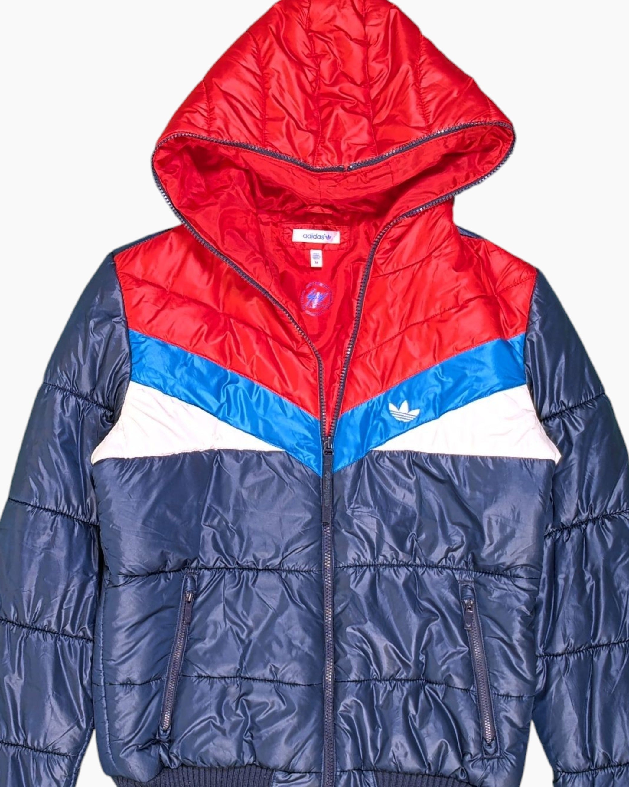 Front-detail-1 Pre-owned adidas Puffer Jacket – Blue Quilted Hooded