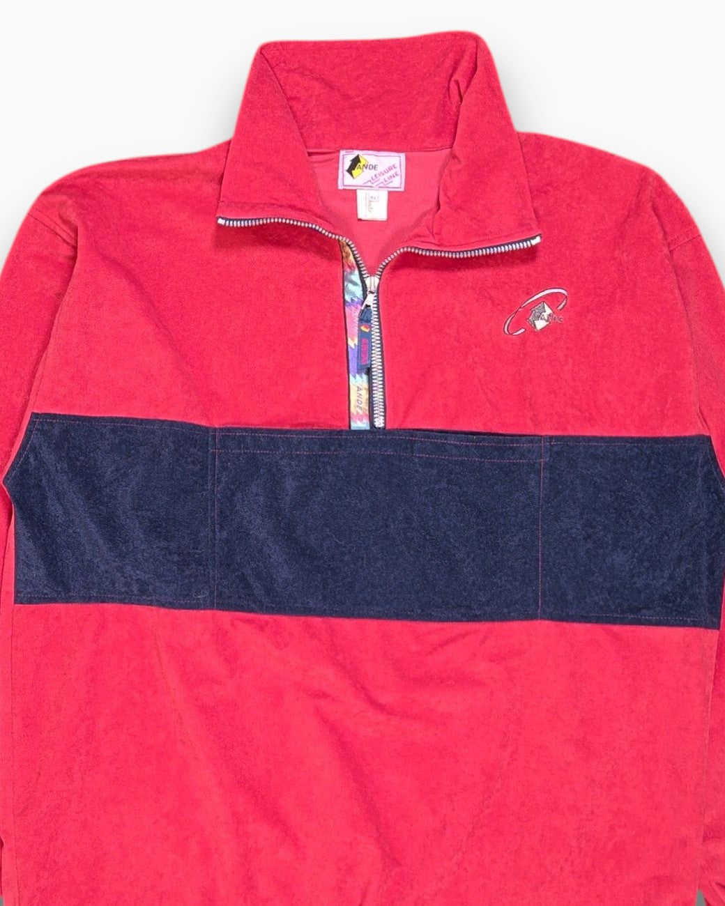 Front-detail-1 Vintage 80s/90s Ande Pullover Sweater – Red Contrast Panel