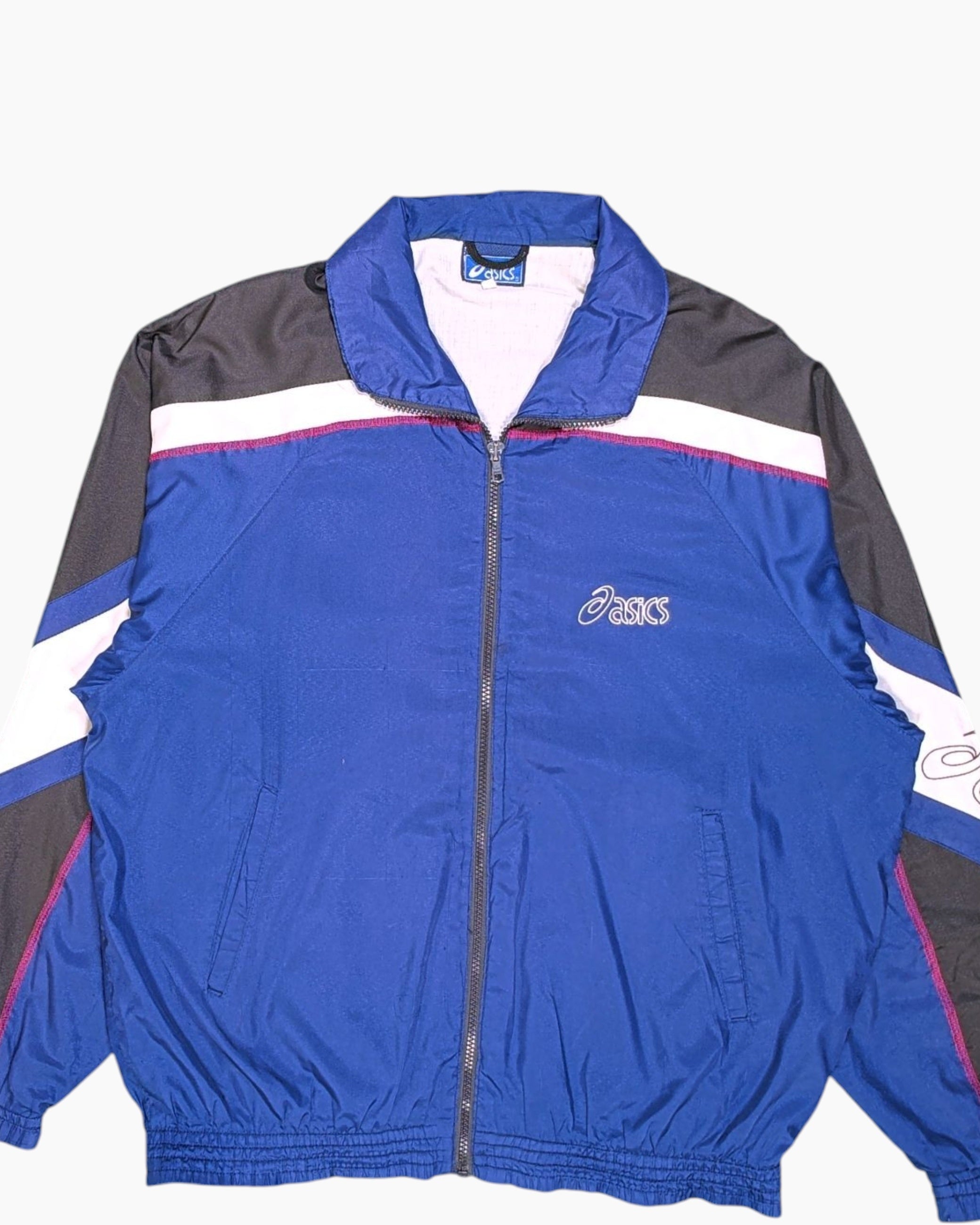 Front-detail-1 Vintage 80s/90s Asics Track Jacket – Blue Colorblock Piping