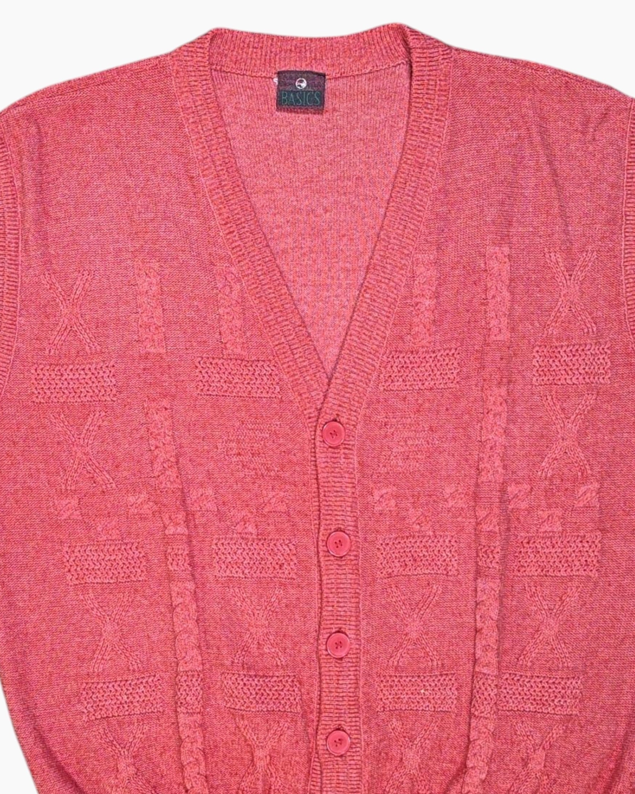 Front-detail-1 Vintage 80s/90s BASICS Cardigan – Pink Cropped Blouson