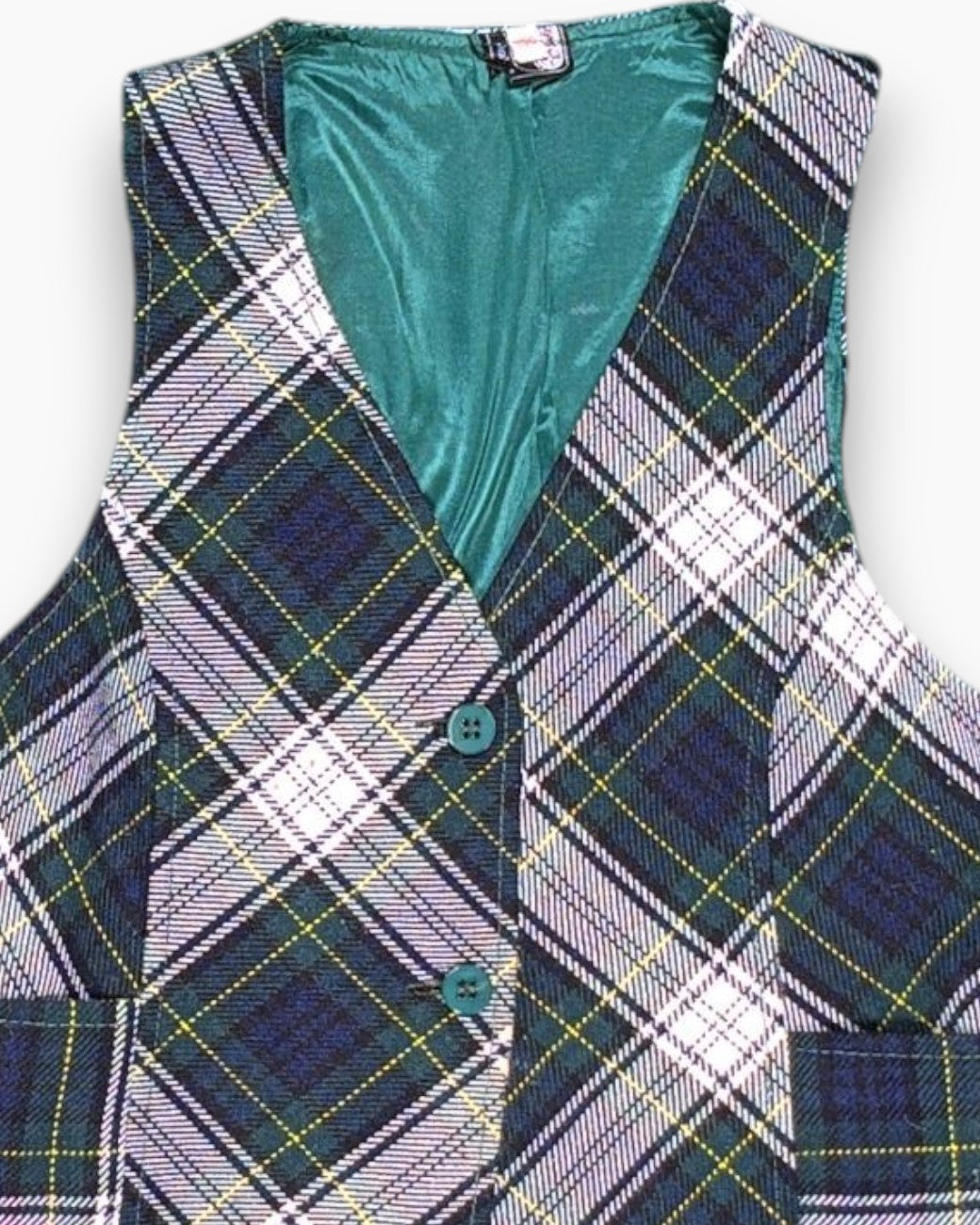 Front-detail-1 Vintage 80s/90s Bayer Vest – Checkered Tartan Waistcoat