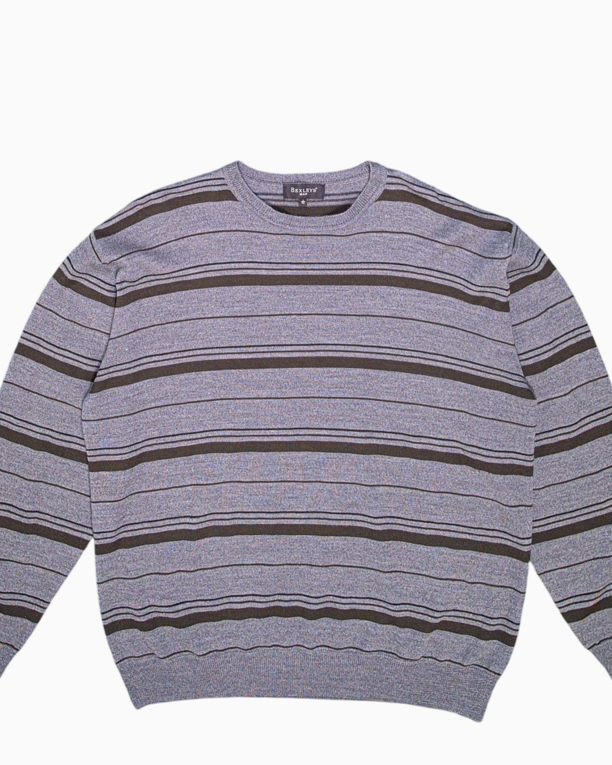 Front-detail-1 Pre-owned Bexleys Man Pullover Sweater – Gray Horizontal Stripe