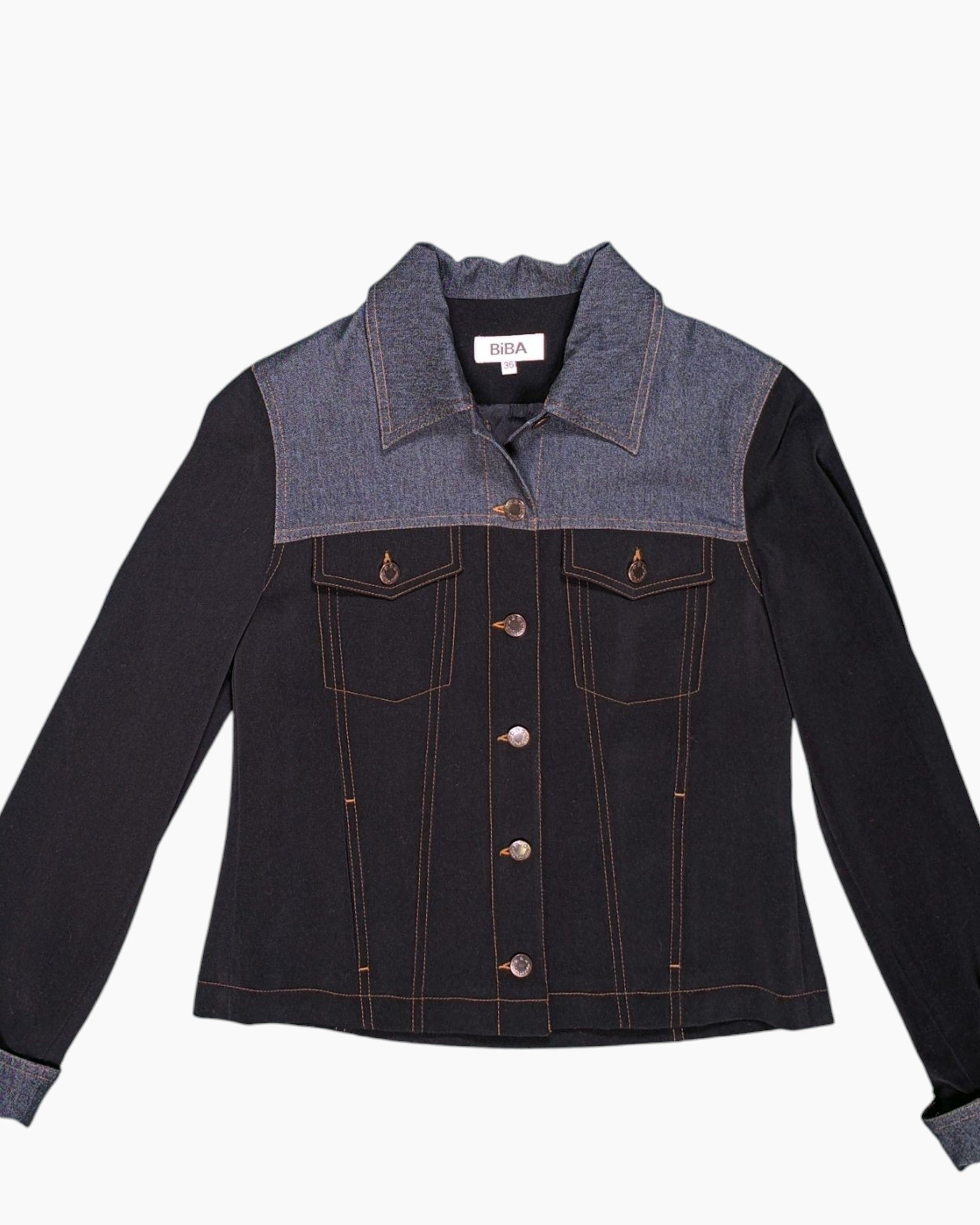 Front Detail 1 Pre-owned BiBA Denim Jacket – Black Contrast Stitching