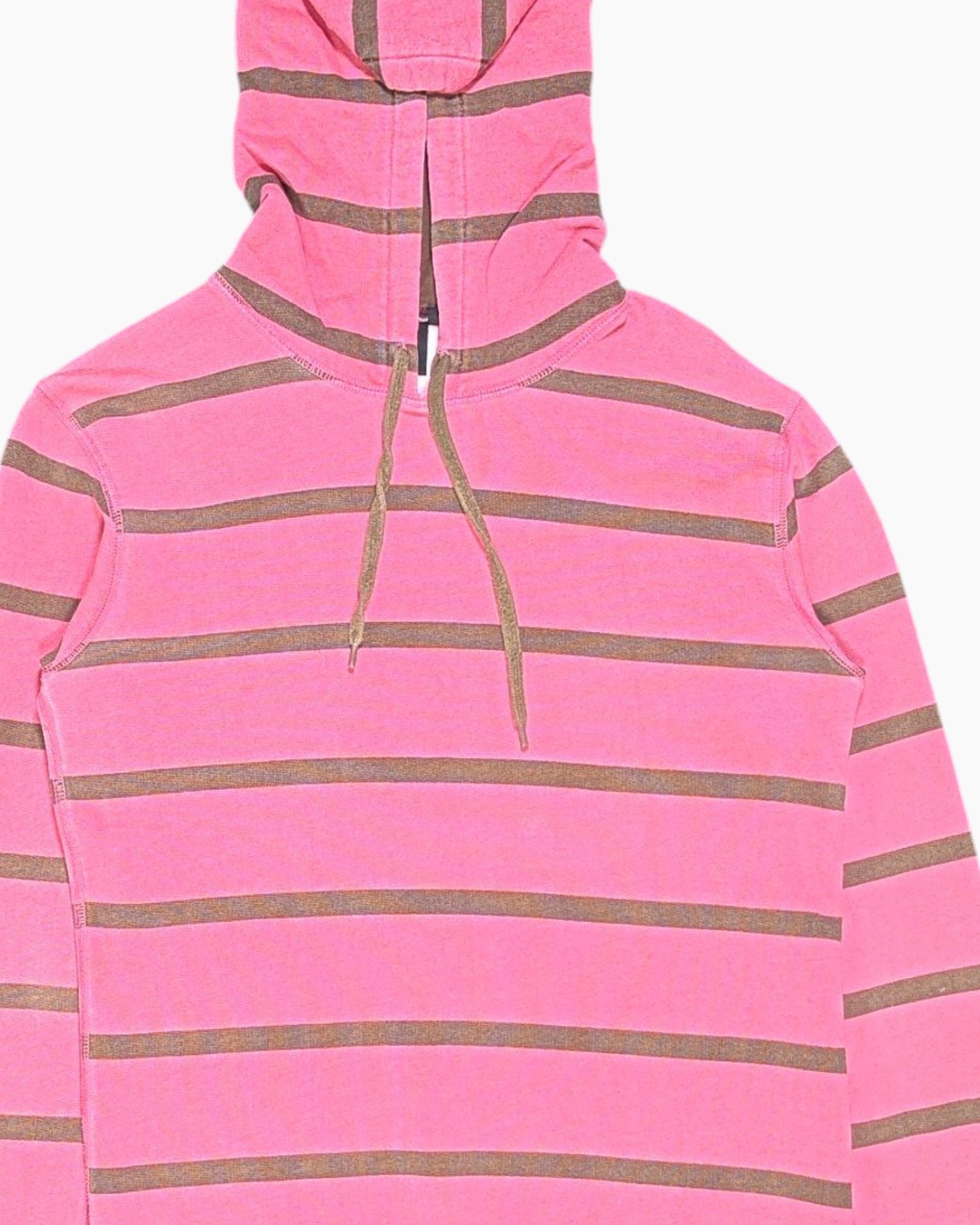 Front-detail-1 Vintage 2000s Carhartt Hoodie – Pink Striped Quarter-Zip
