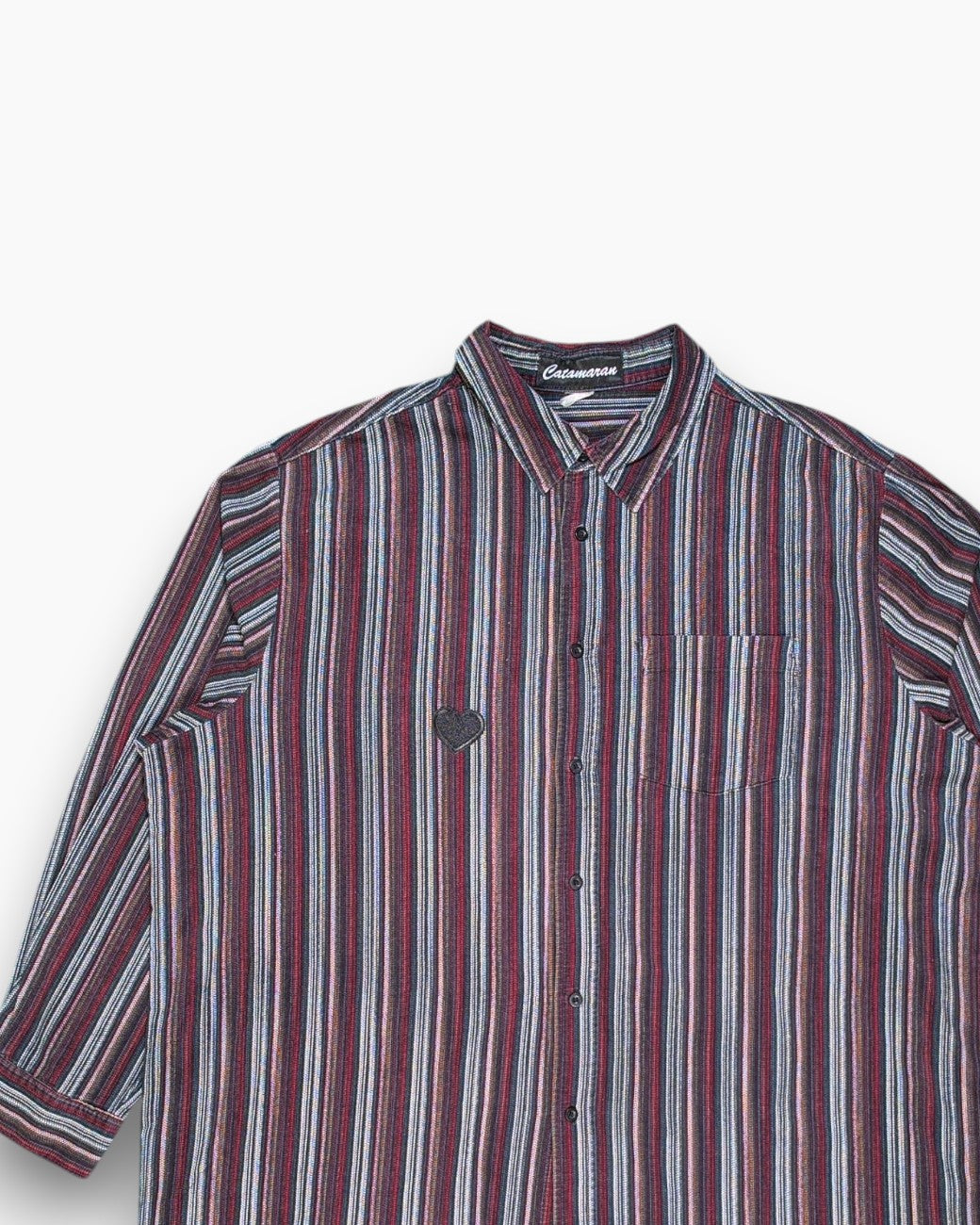 Front-detail-1 Vintage 80s/90s Catamaran Button-Down Shirt – Striped Relaxed Fit