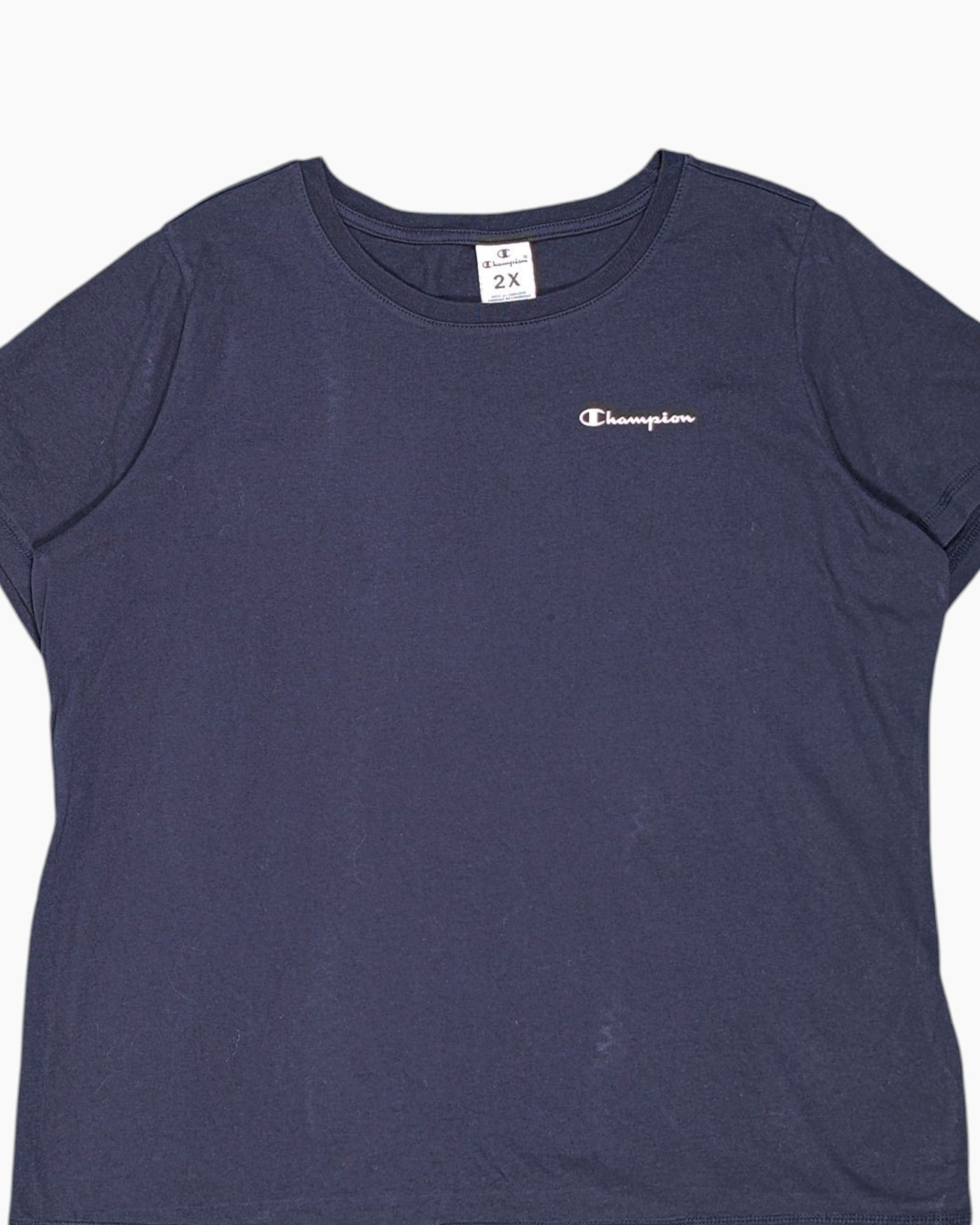 Front-detail-1 Pre-owned Champion Graphic T-Shirt – Navy Embroidered Logo