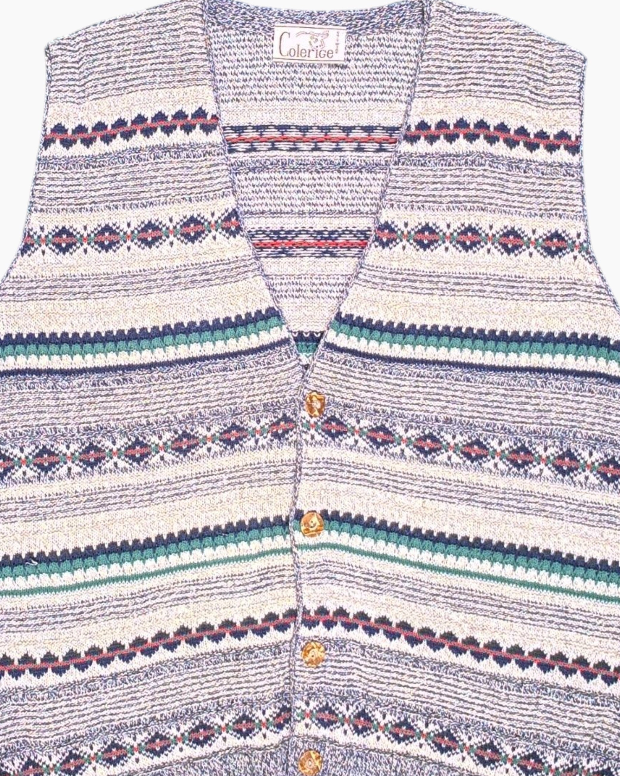 Vintage Coleridge Button-front Knit Vest XL Retro Multicolor