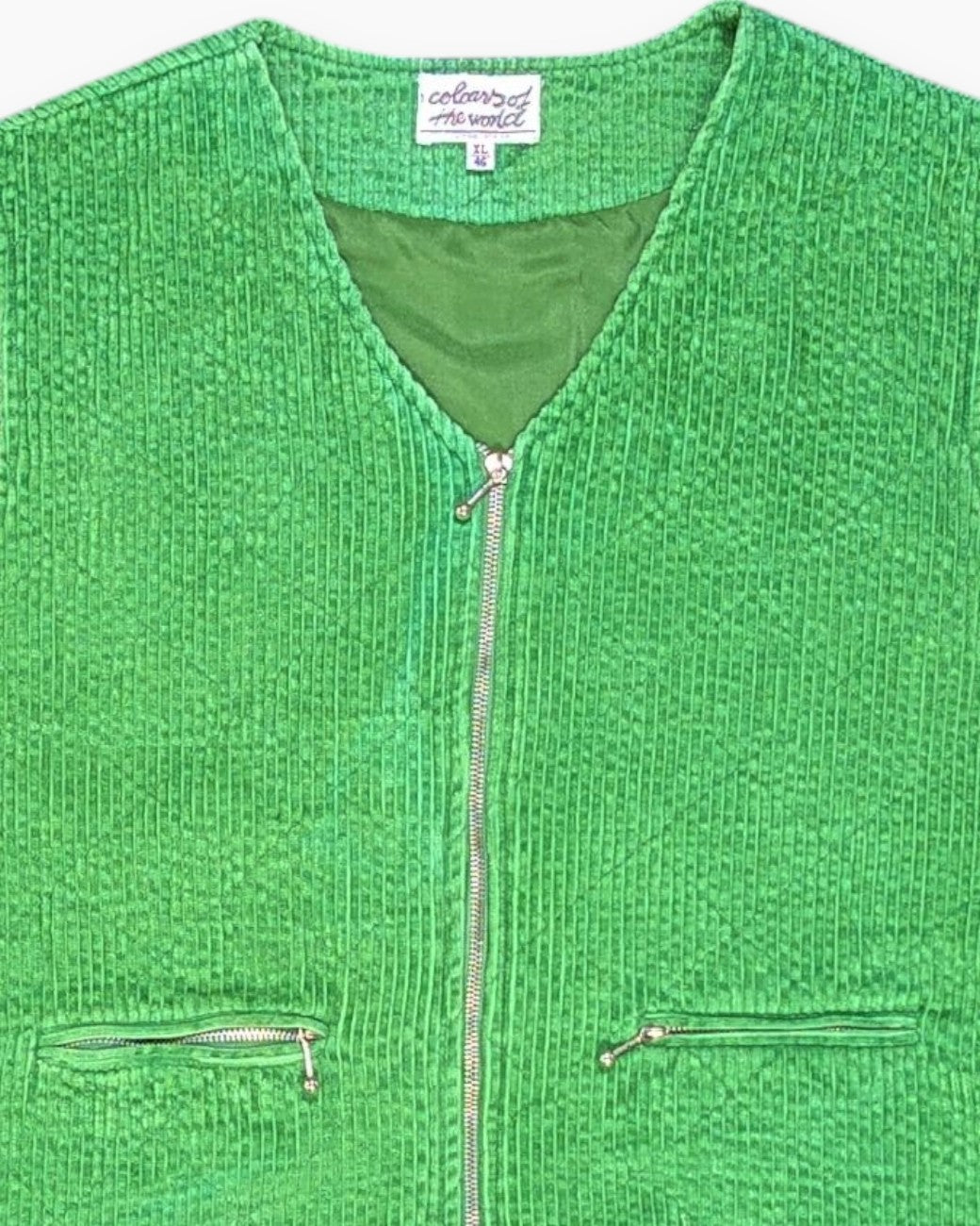 Front-detail-1 Vintage Y2K colours of the world Zip Front Vest – Green Boxy Cropped
