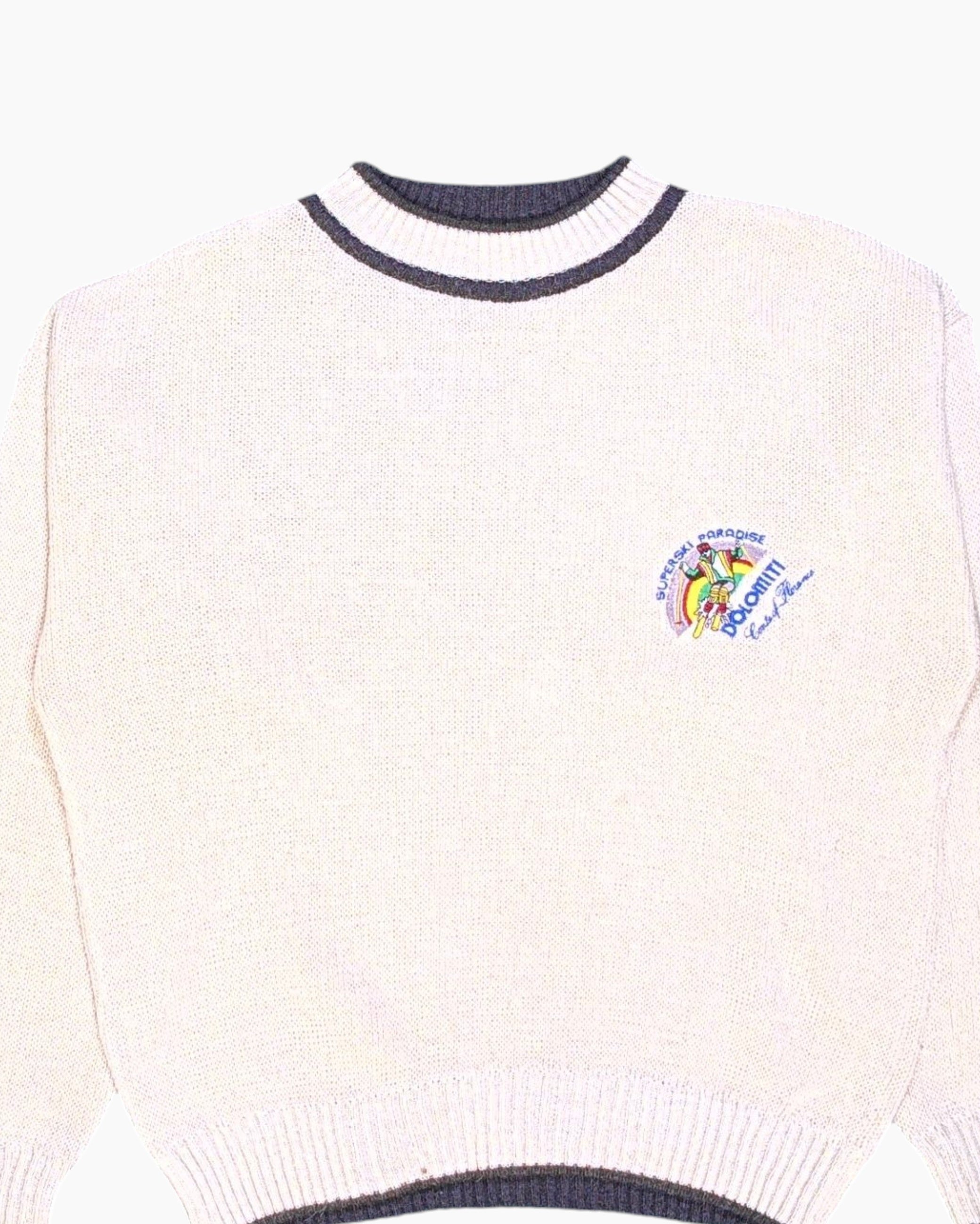 Front-detail-1 Vintage 80s/90s Conte of Florence Pullover Sweater – Cream Contrast Trim