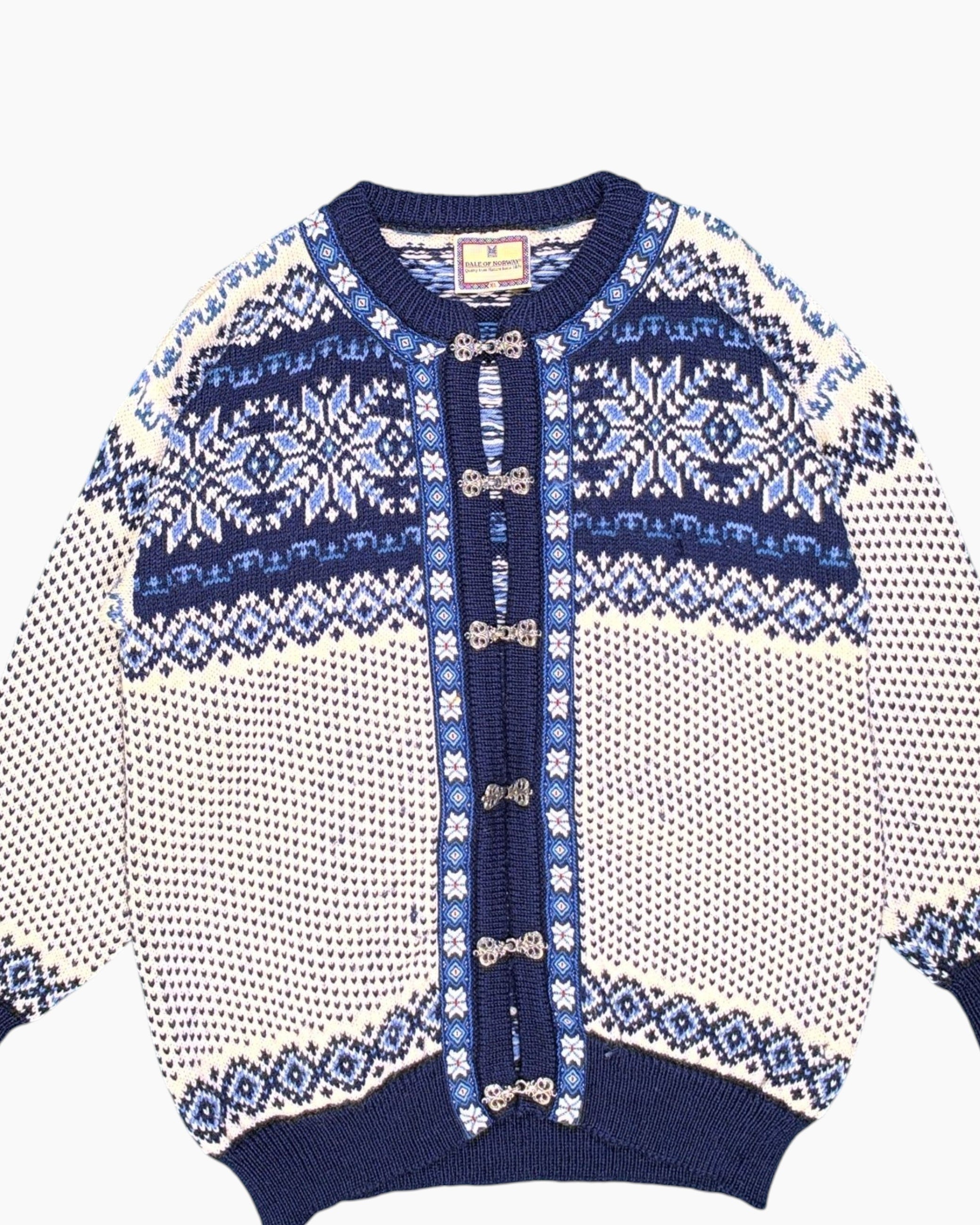 Vintage DALE OF NORWAY Cardigan XL Retro Nordic Knit – Blue