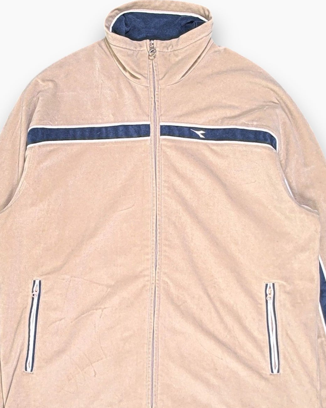 Front-detail-1 Vintage Y2K DIADORA Track Jacket – Beige Contrasting Stripe