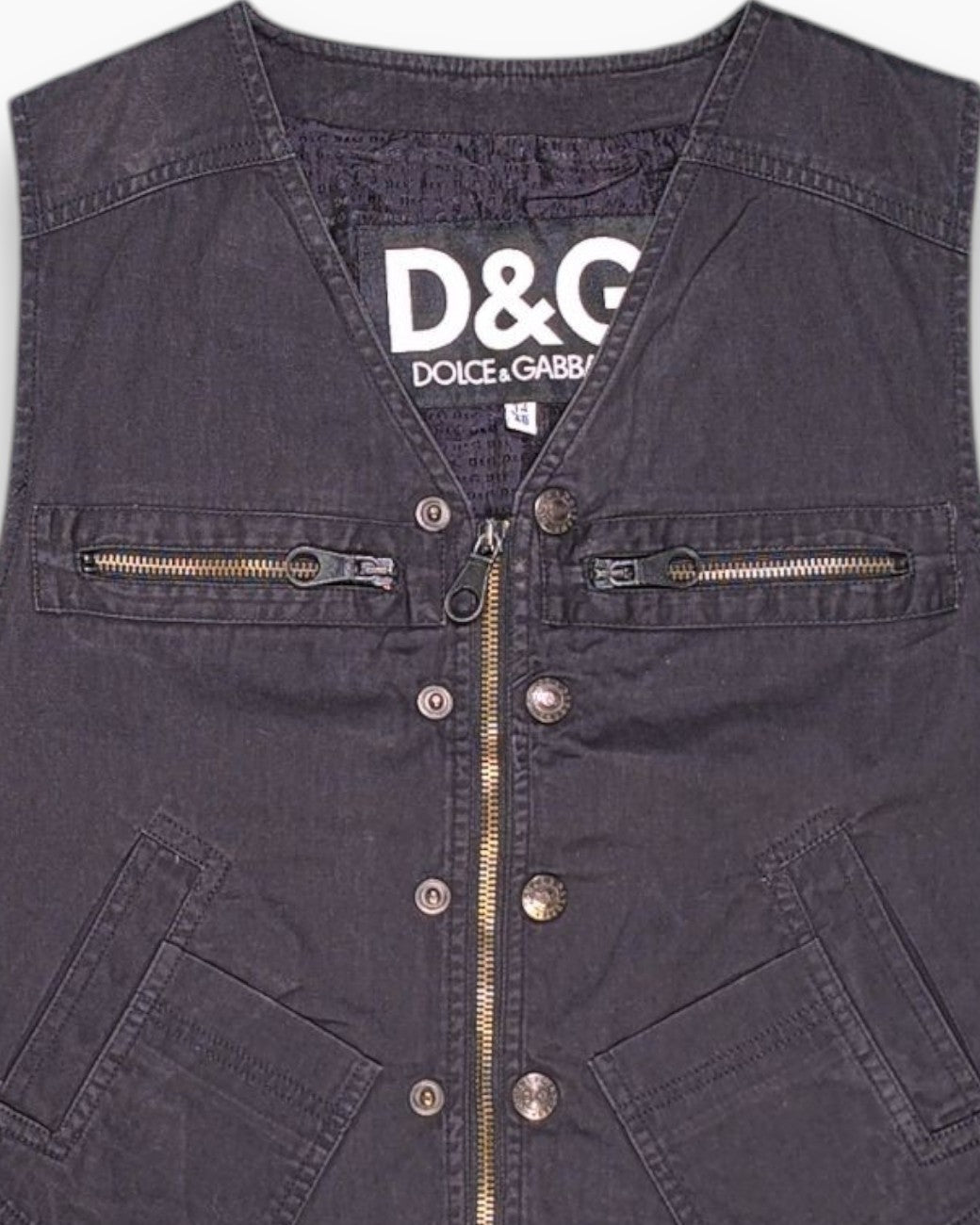 Front-detail-1 Vintage Y2K DOLCE & GABBANA Vest – Black Cropped Utility