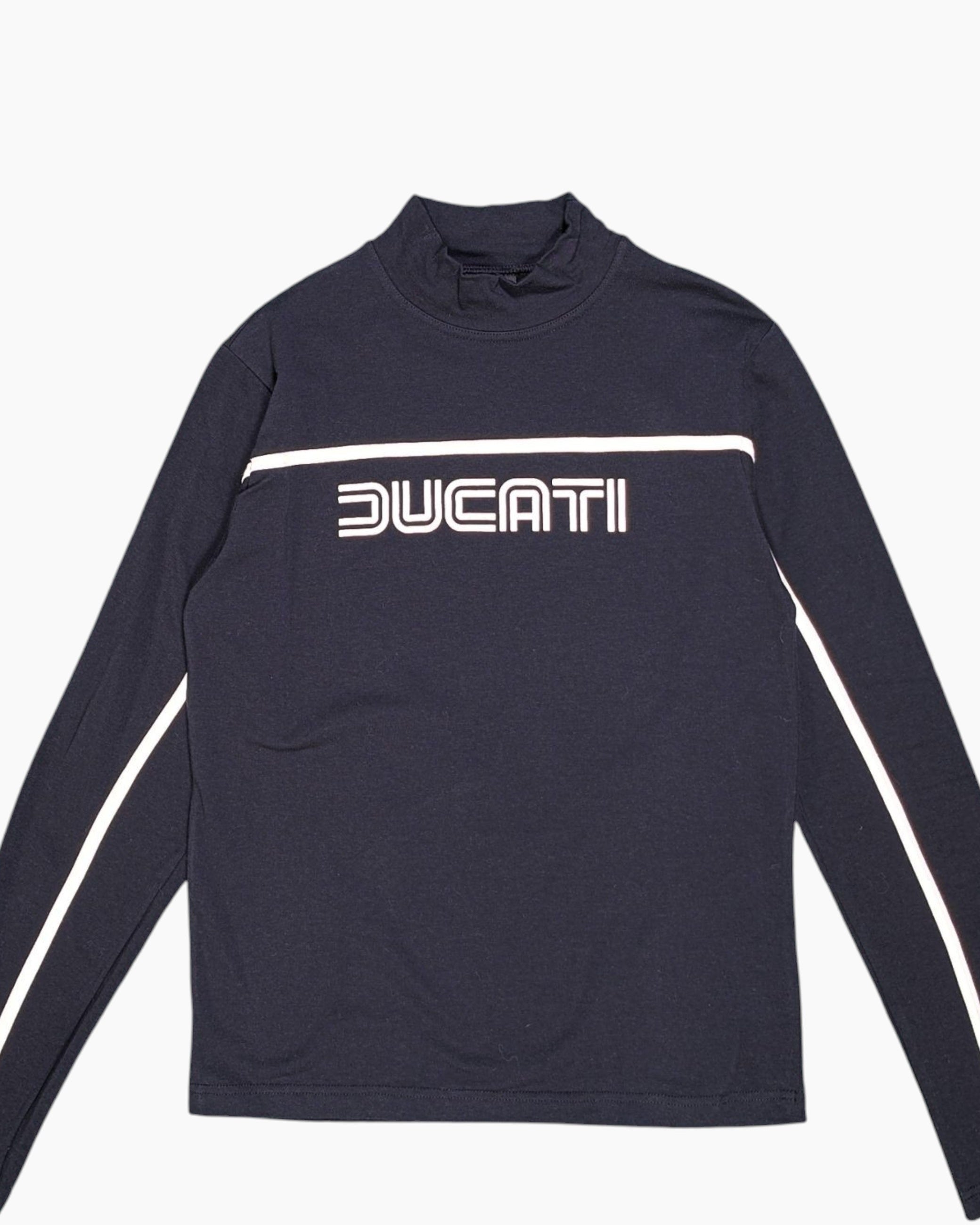 Front-detail-1 Pre-owned DUCATI Long Sleeve T-Shirt – Black Contrast Stripe