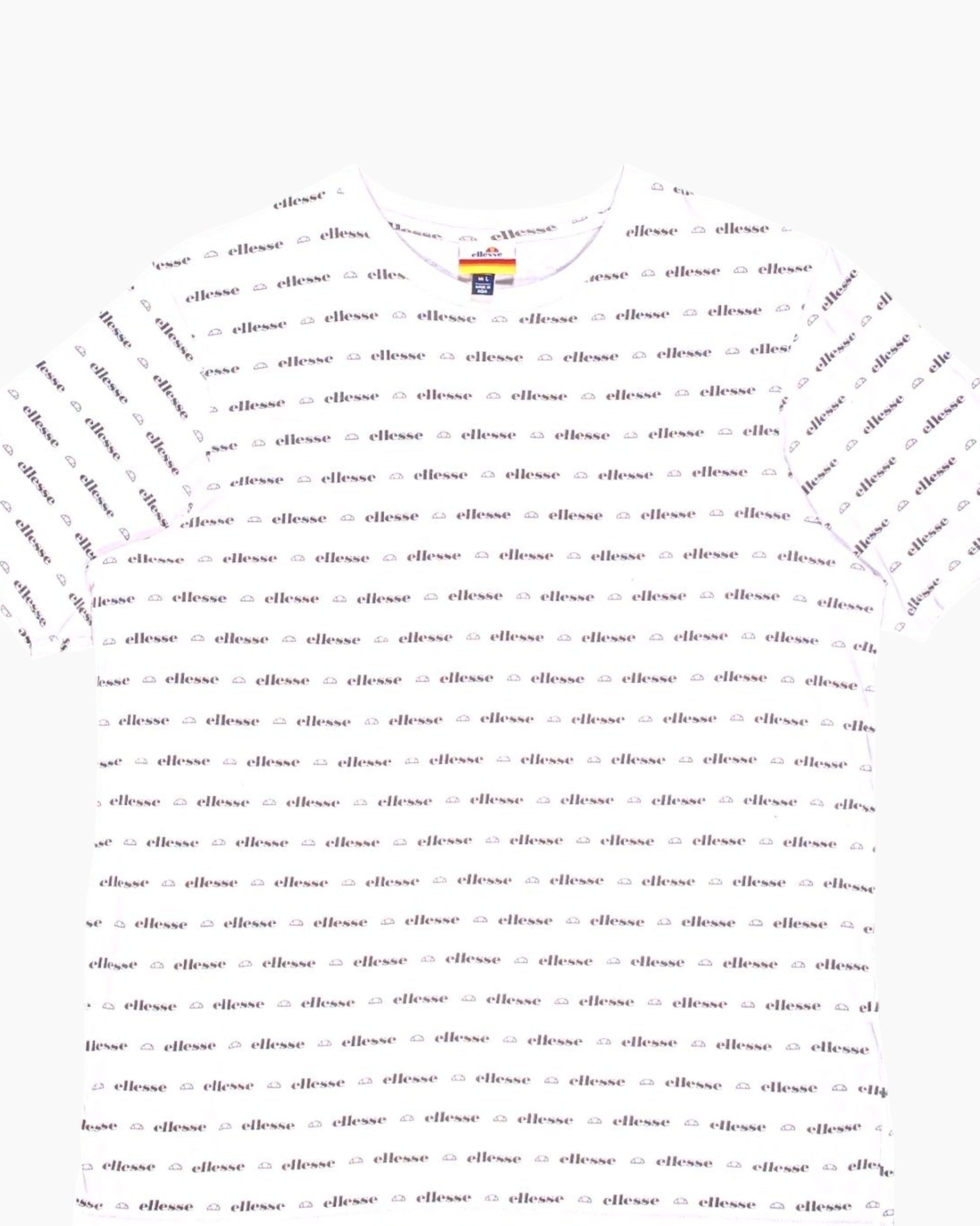 Front-detail-1 Pre-owned ellesse Graphic T-Shirt – White All-over Logo