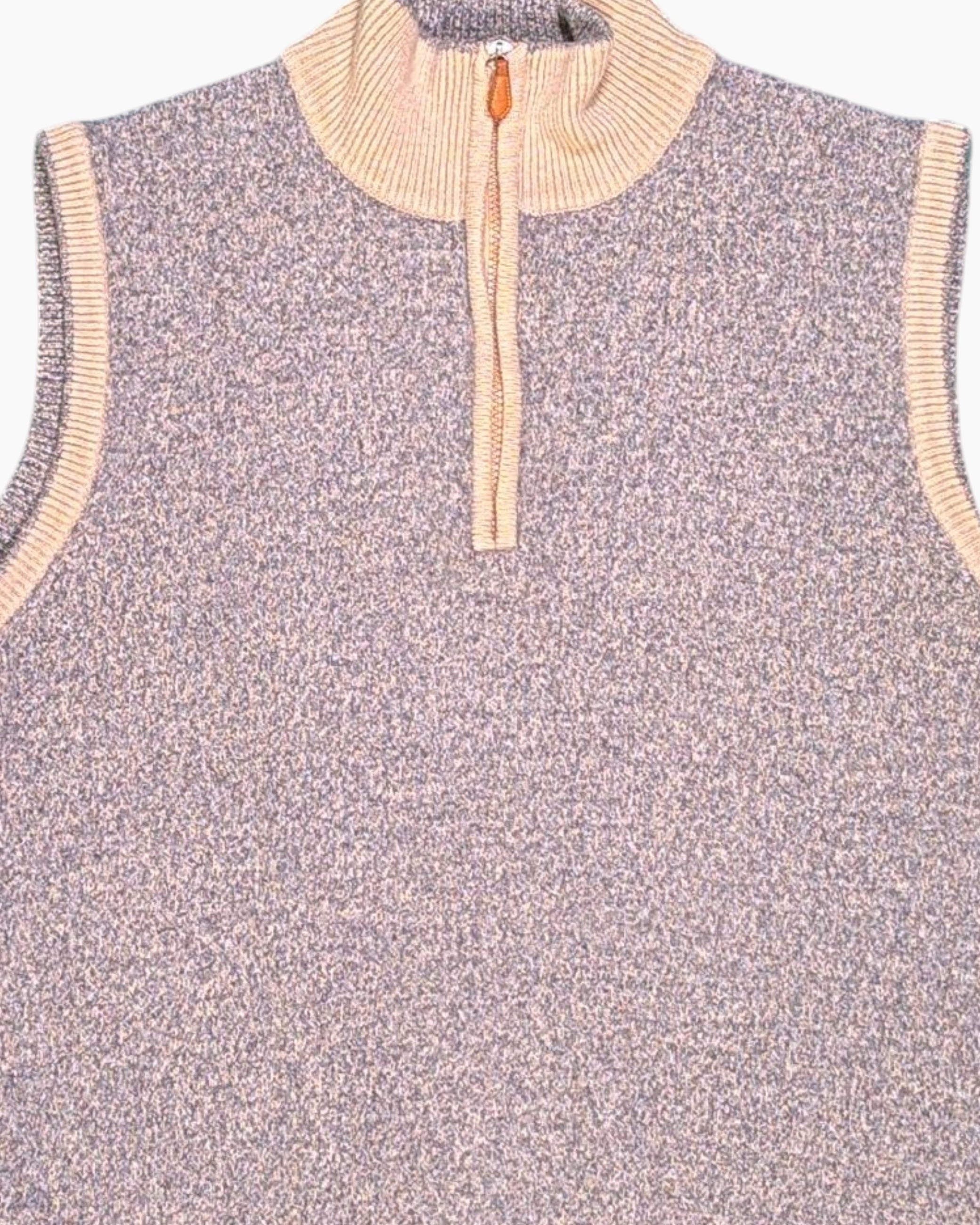 Front-detail-1 Vintage Y2K EREDI PISANO Sleeveless Knit Vest – Gray Melange Half-Zip