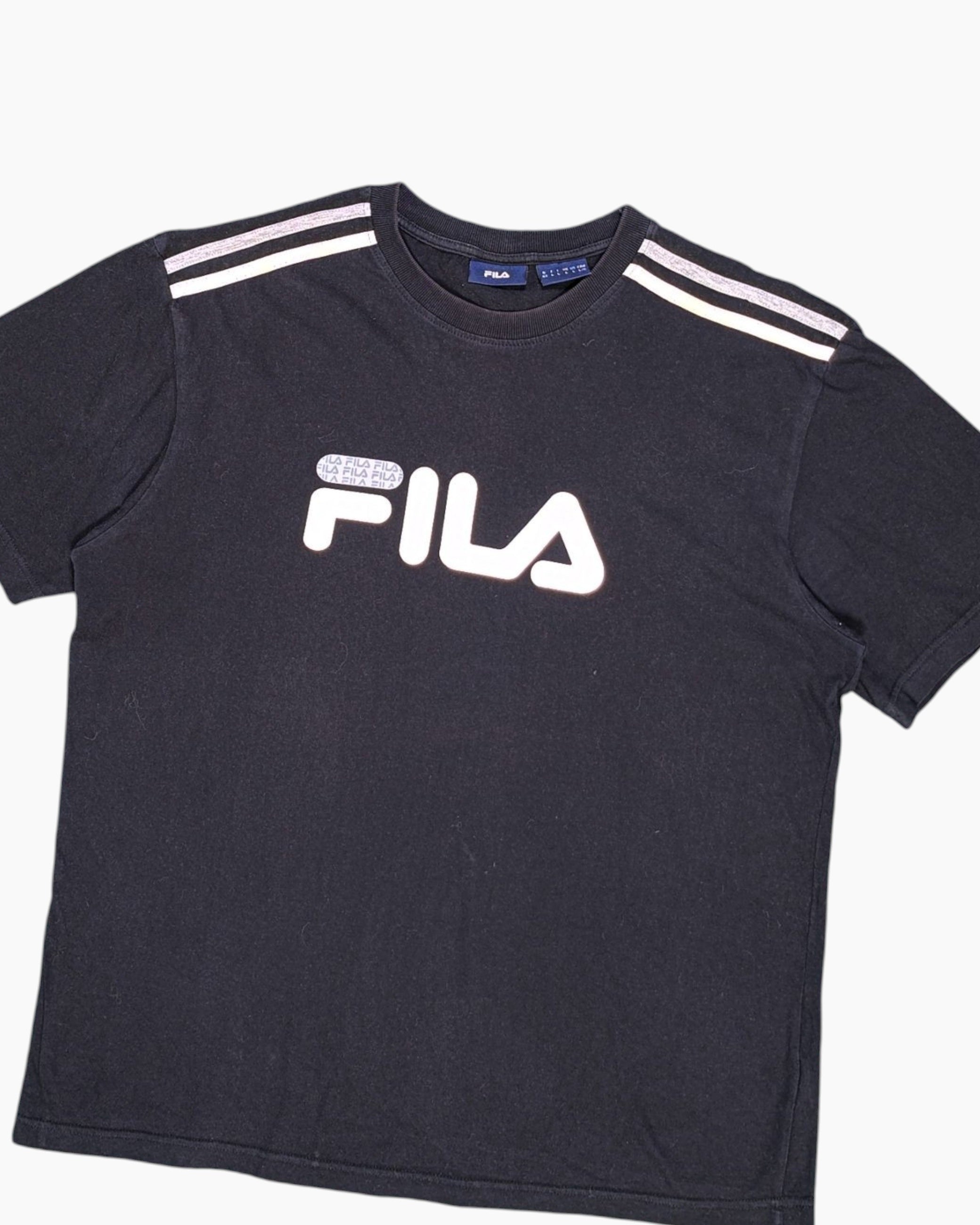 Front-detail-1 Pre-owned FILA Graphic T-Shirt – Black Screen Print Logo