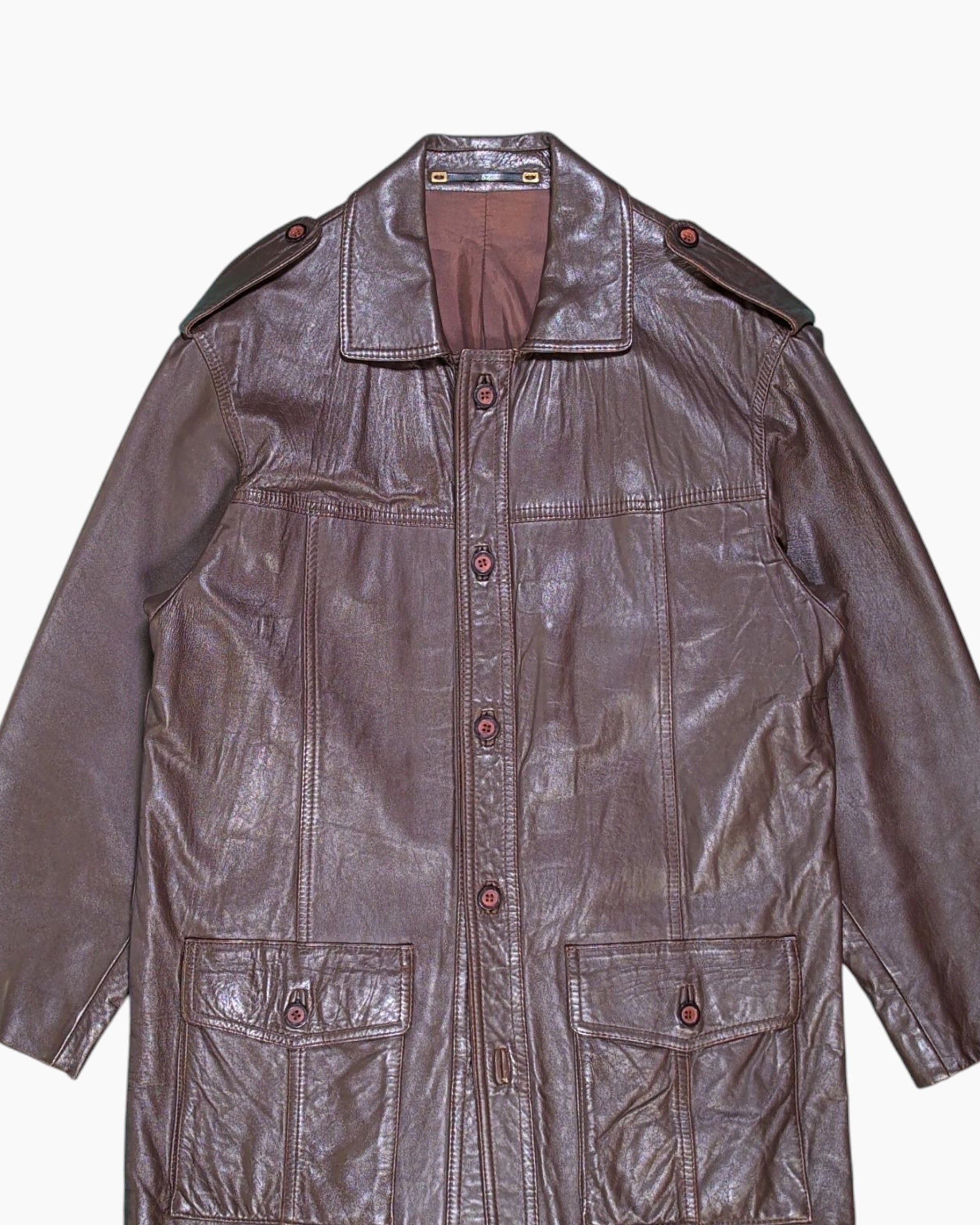 Front-detail-1 Vintage 70s/80s fourman Leather Jacket – Brown Field Style