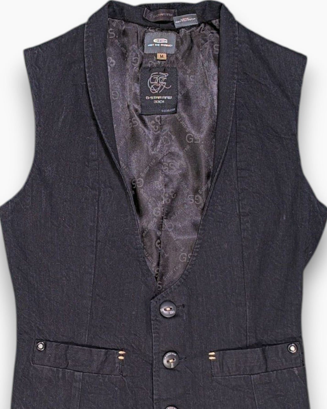 Front-detail-1 Pre-owned G-STAR RAW Vest – Black Tailored Waistcoat