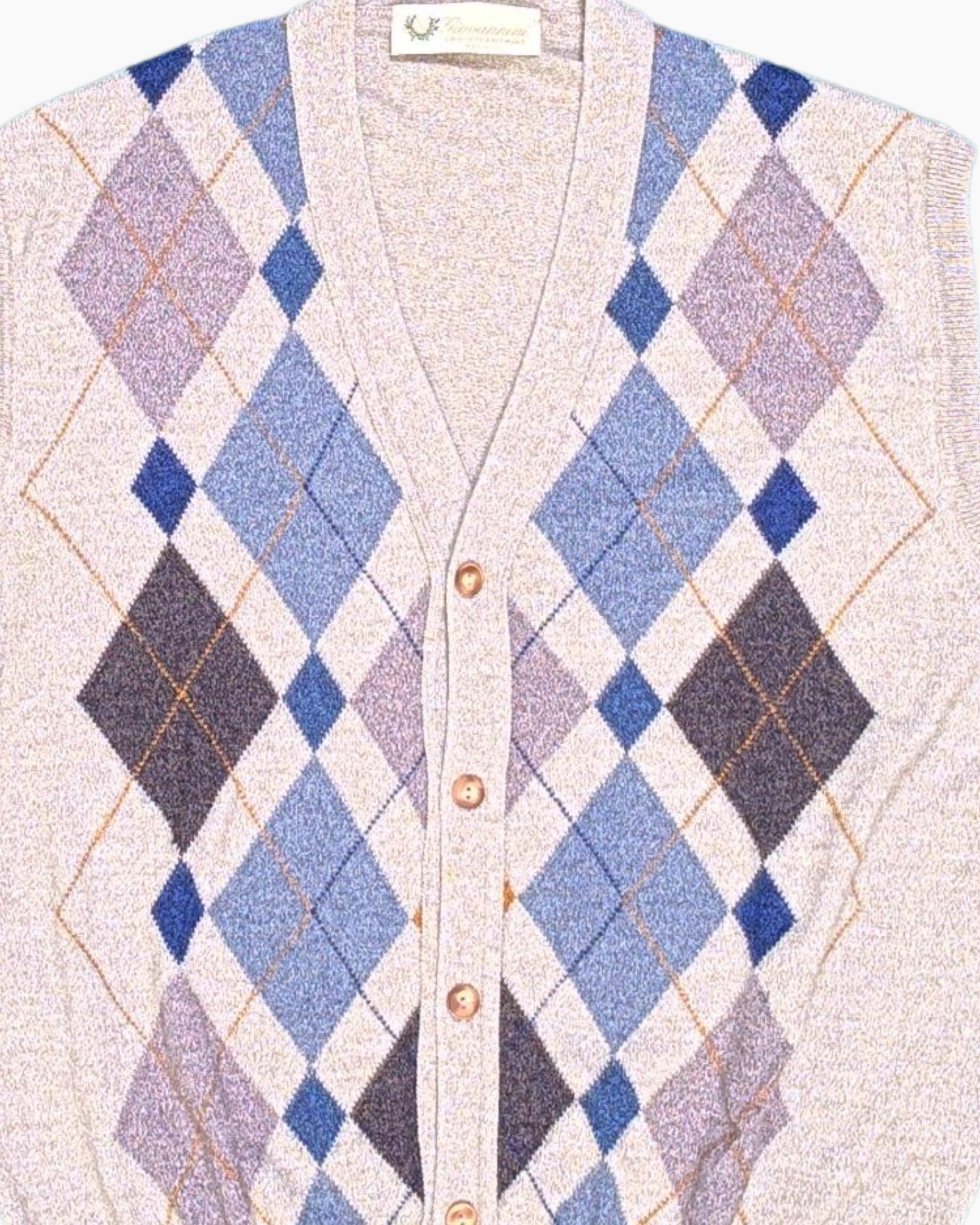 Front-detail-1 Vintage 80s/90s Giovannini Button-up Sweater Vest – Beige Argyle