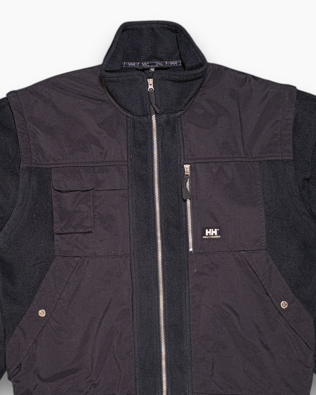 Front-detail-1 Vintage Y2K Helly Hansen Fleece Jacket – Black Nylon Reinforced