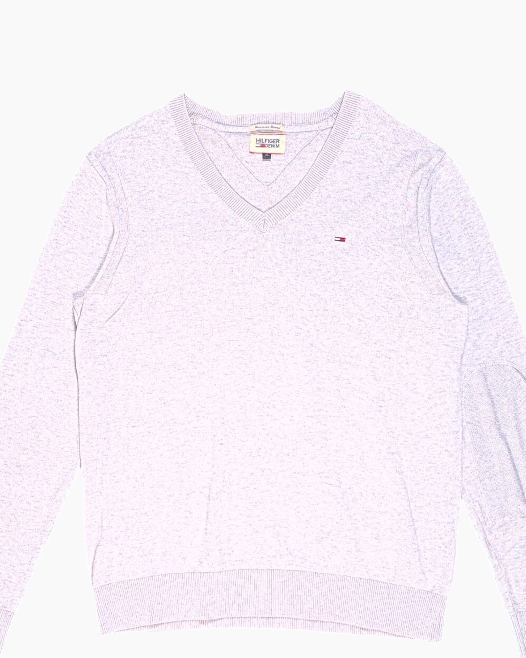 Front Detail 1 Pre-owned Hilfiger Denim Pullover Sweater – Gray V‑Neck (XL)