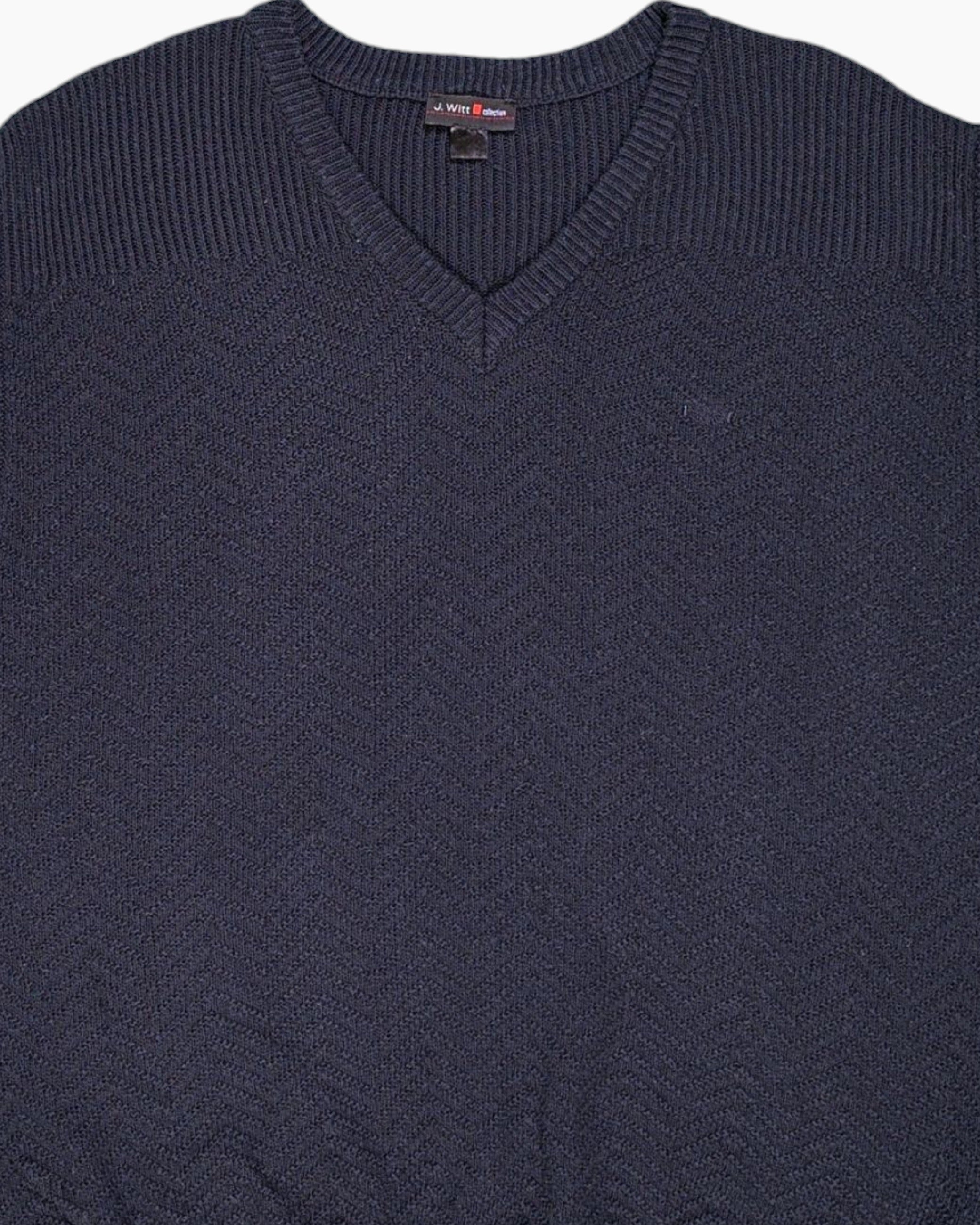 Front-detail-1 Pre-owned J. Witt collection Pullover Sweater – Navy V‑neck Sleeveless