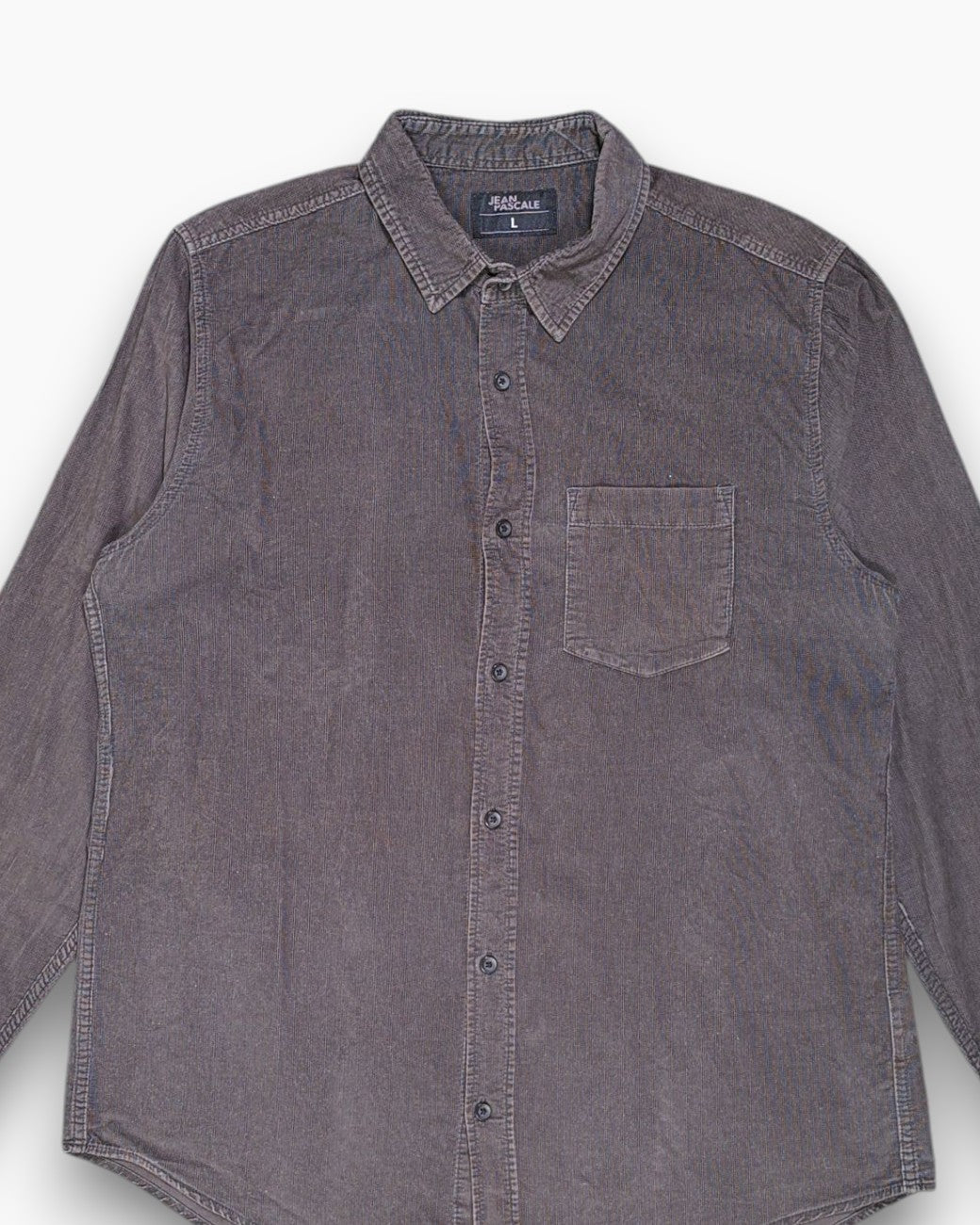 Front-detail-1 Pre-owned JEAN PASCALE Button-Down Shirt – Brown Corduroy (L)