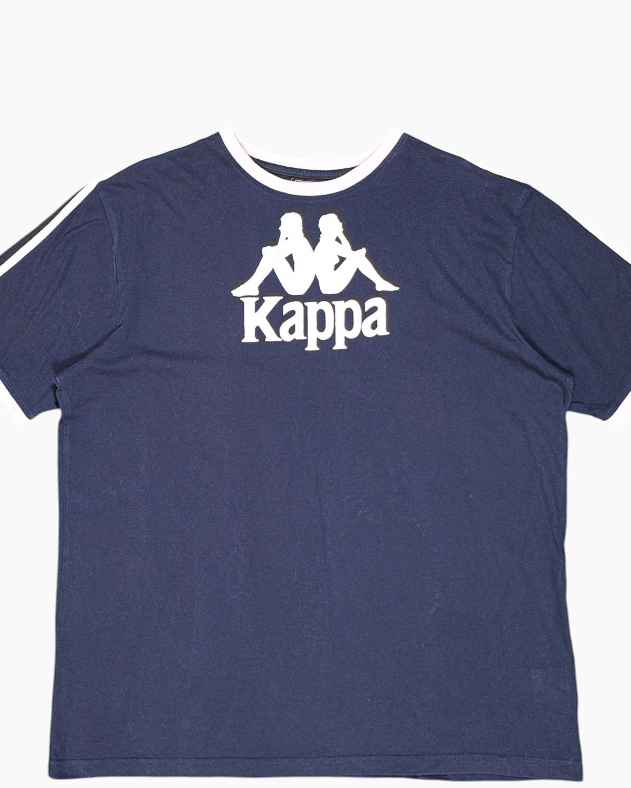 Front-detail-1 Vintage 90s Kappa Graphic T-Shirt – Navy Ringer Front Logo