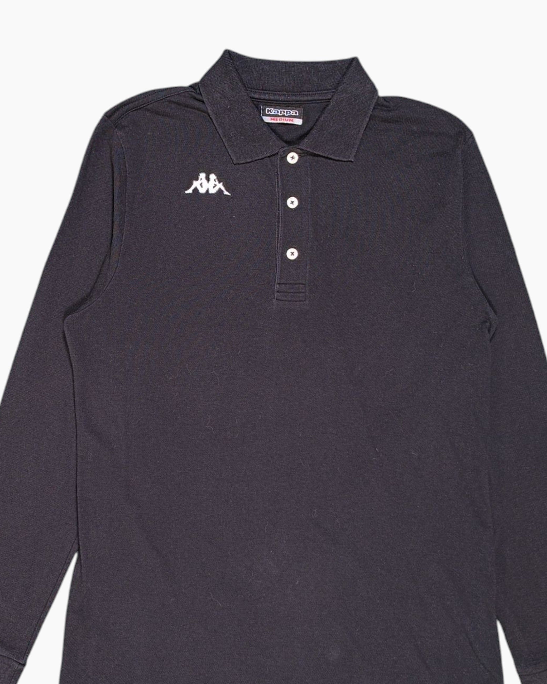 Front-detail-1 Pre-owned Kappa Long Sleeve Polo Shirt – Black Embroidered Logo