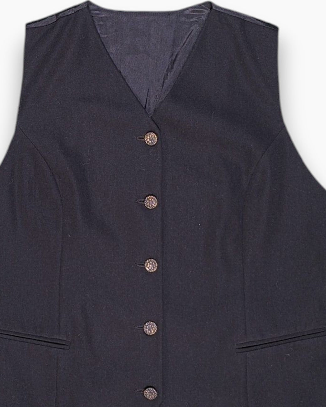 Front-detail-1 Vintage 80s/90s Kitre Waistcoat / Vest – Black Tailored Pointed Hem