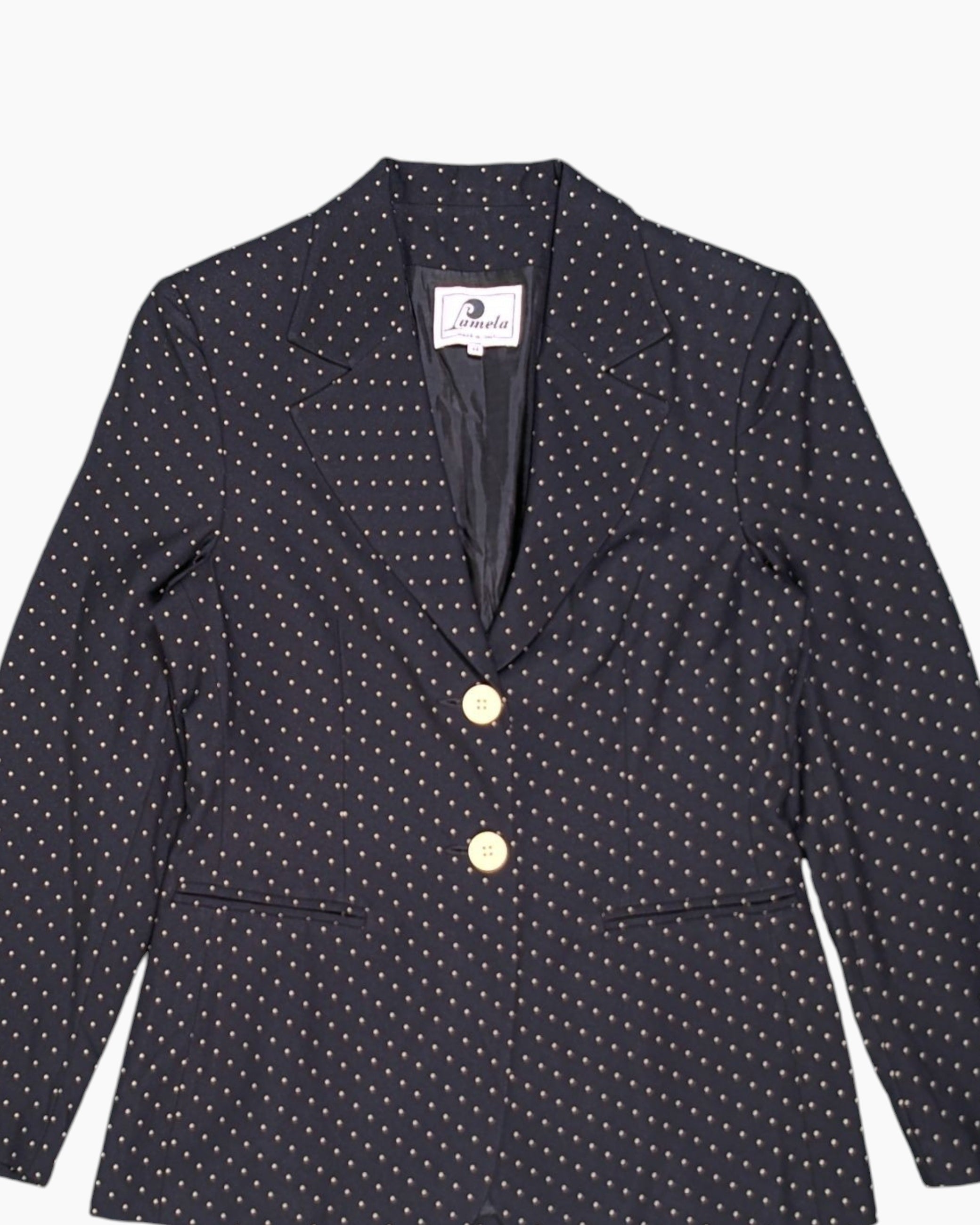 Front-detail-1 Vintage 80s/90s Lamela Blazer – Polka-dot Tailored Sport Jacket