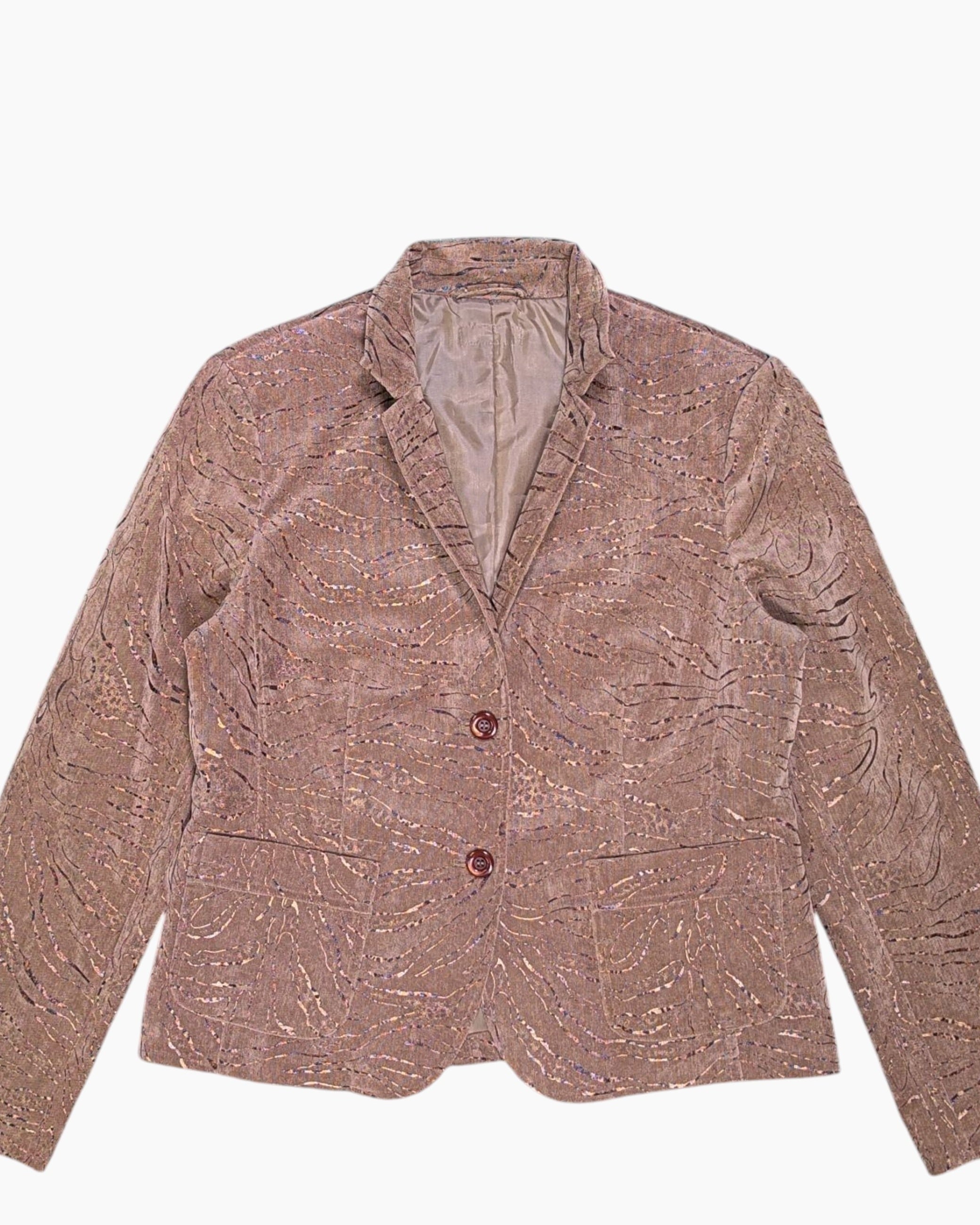 Front-detail-1 Vintage 90s/2000s Laura di Sarpi Blazer – Brown Textured Jacquard