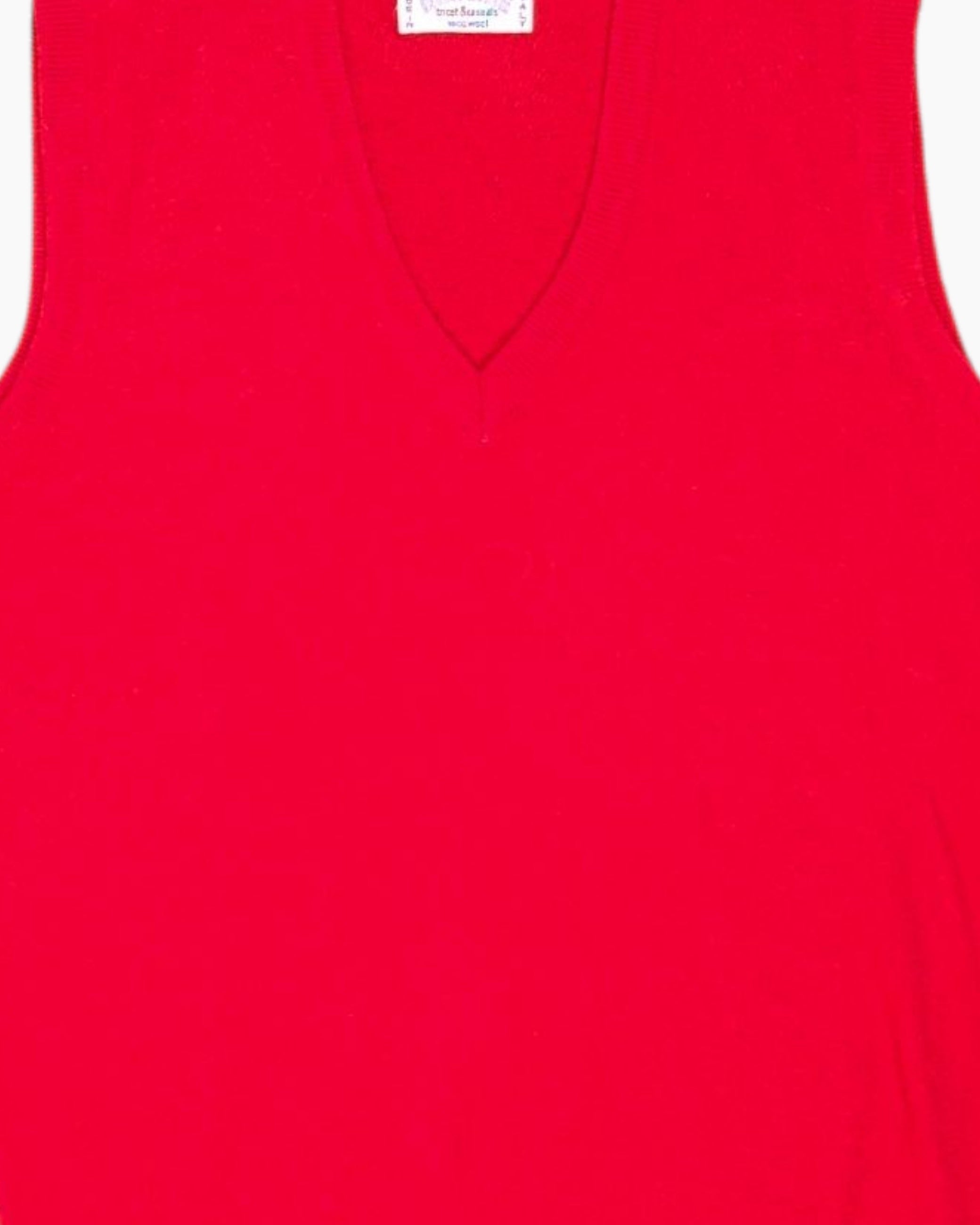 Front-detail-1 Vintage 80s/90s MAISON LYTE Sleeveless Knit Top (V-neck Vest) – Red
