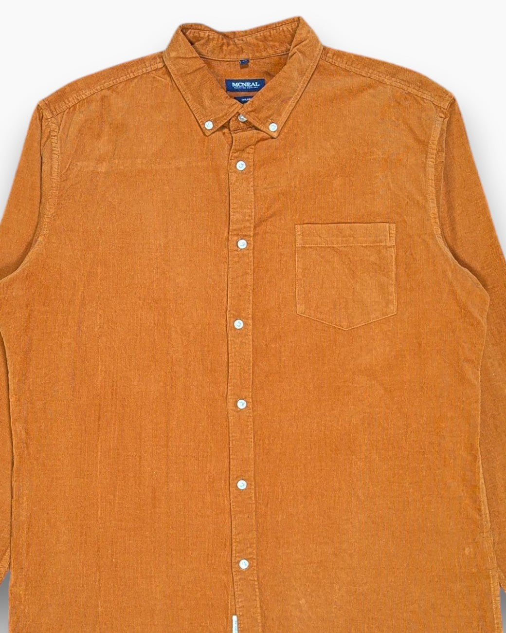 Front-detail-1 Pre-owned MCNEAL Button-Down Shirt – Orange Corduroy Tailored
