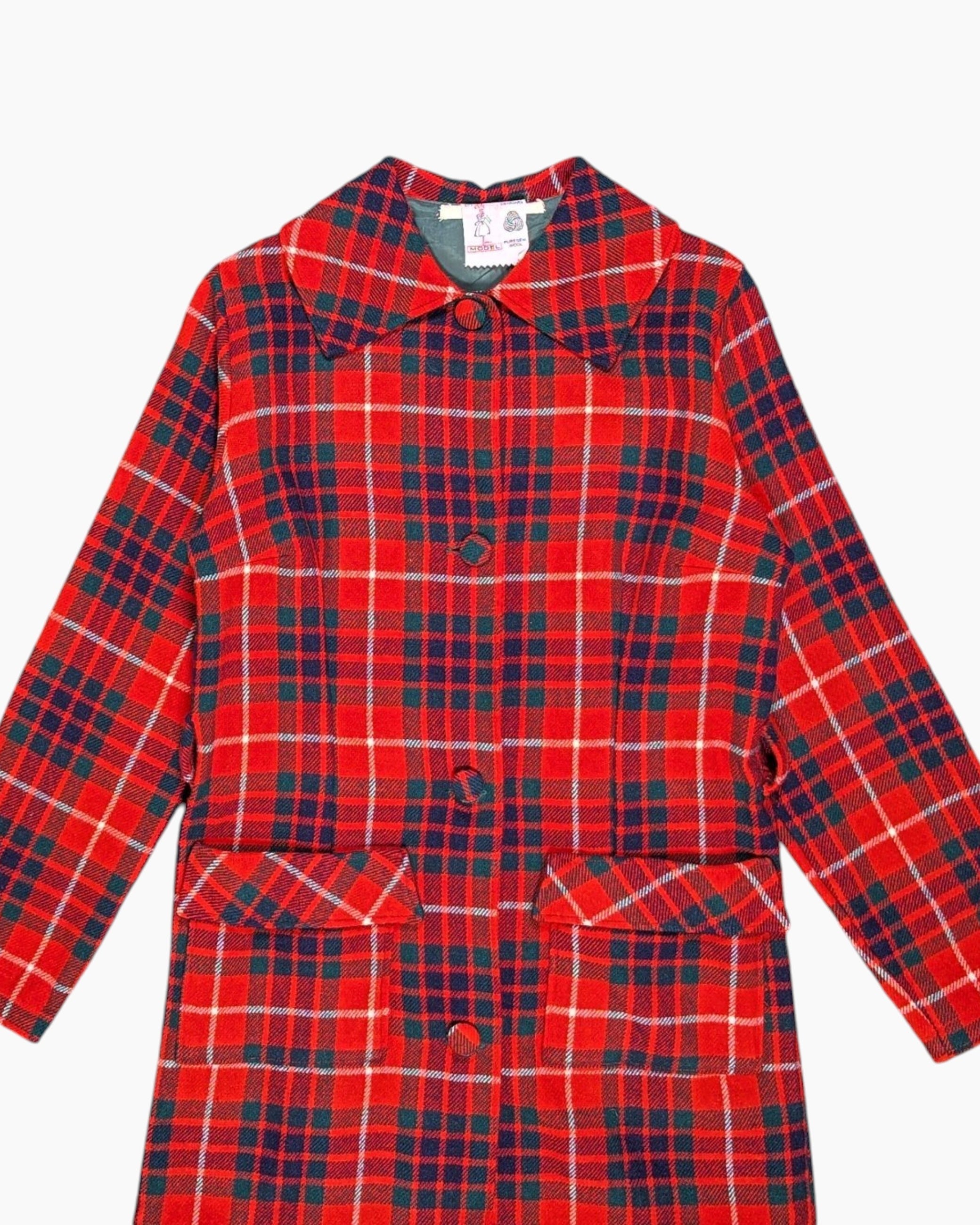 Front-detail-1 Vintage 60s MODEL Peacoat – Checkered Pure New Wool