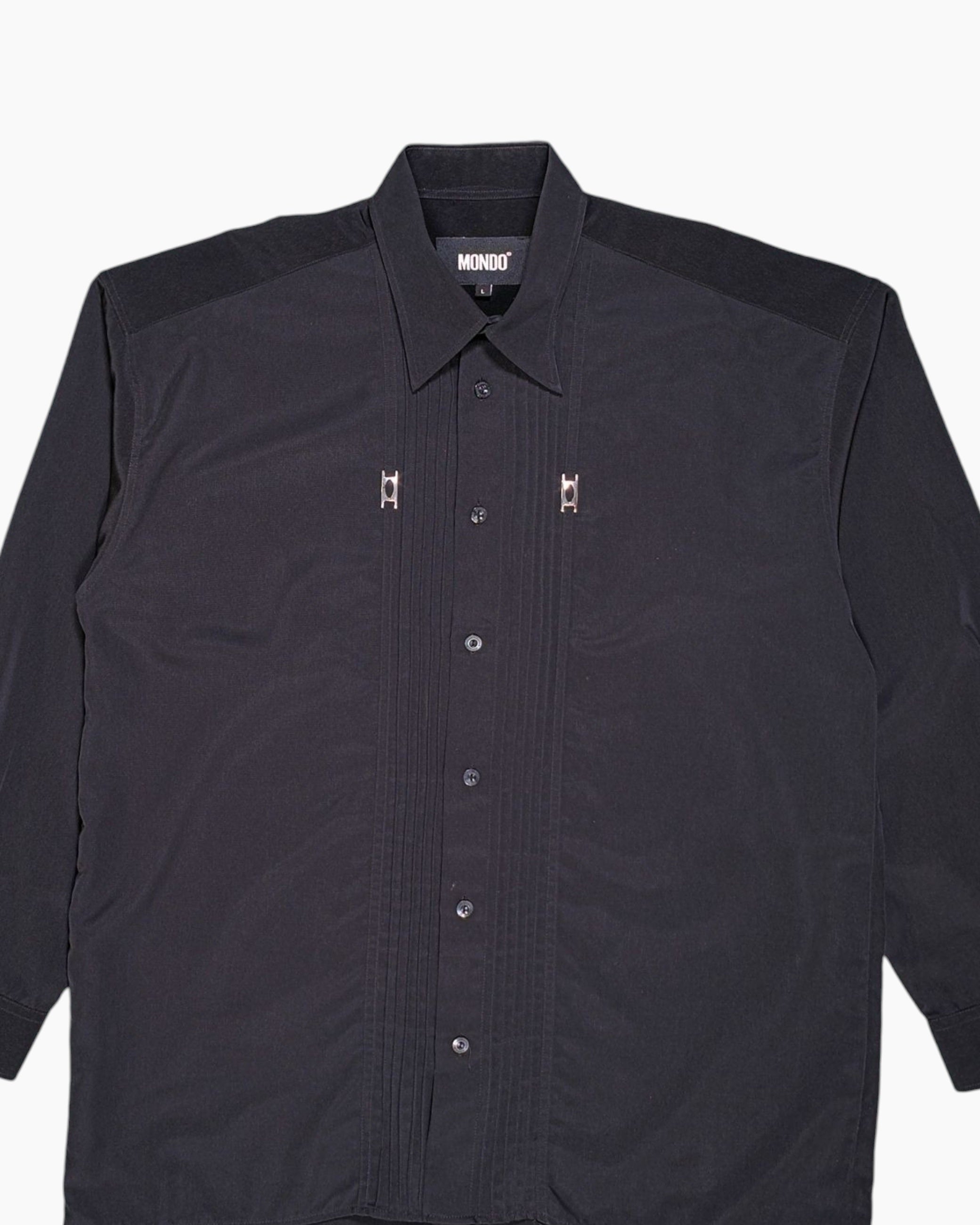 Front-detail-1 Vintage Y2K MONDO Button-Down Shirt – Black Pintuck Front
