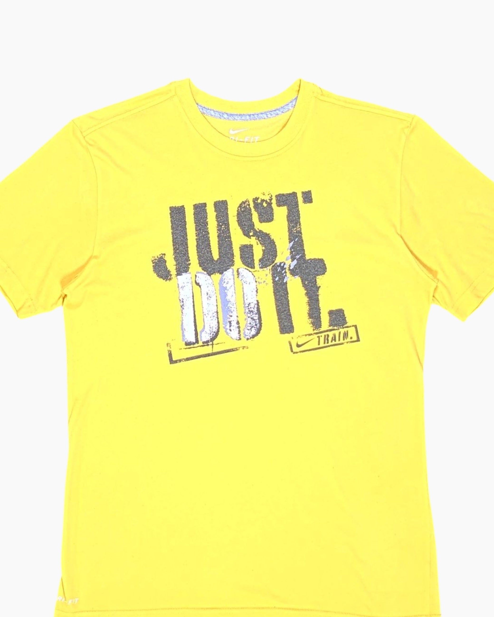 Front-detail-1 Pre-owned Nike Graphic T-Shirt – Yellow Printed Chest Graphic