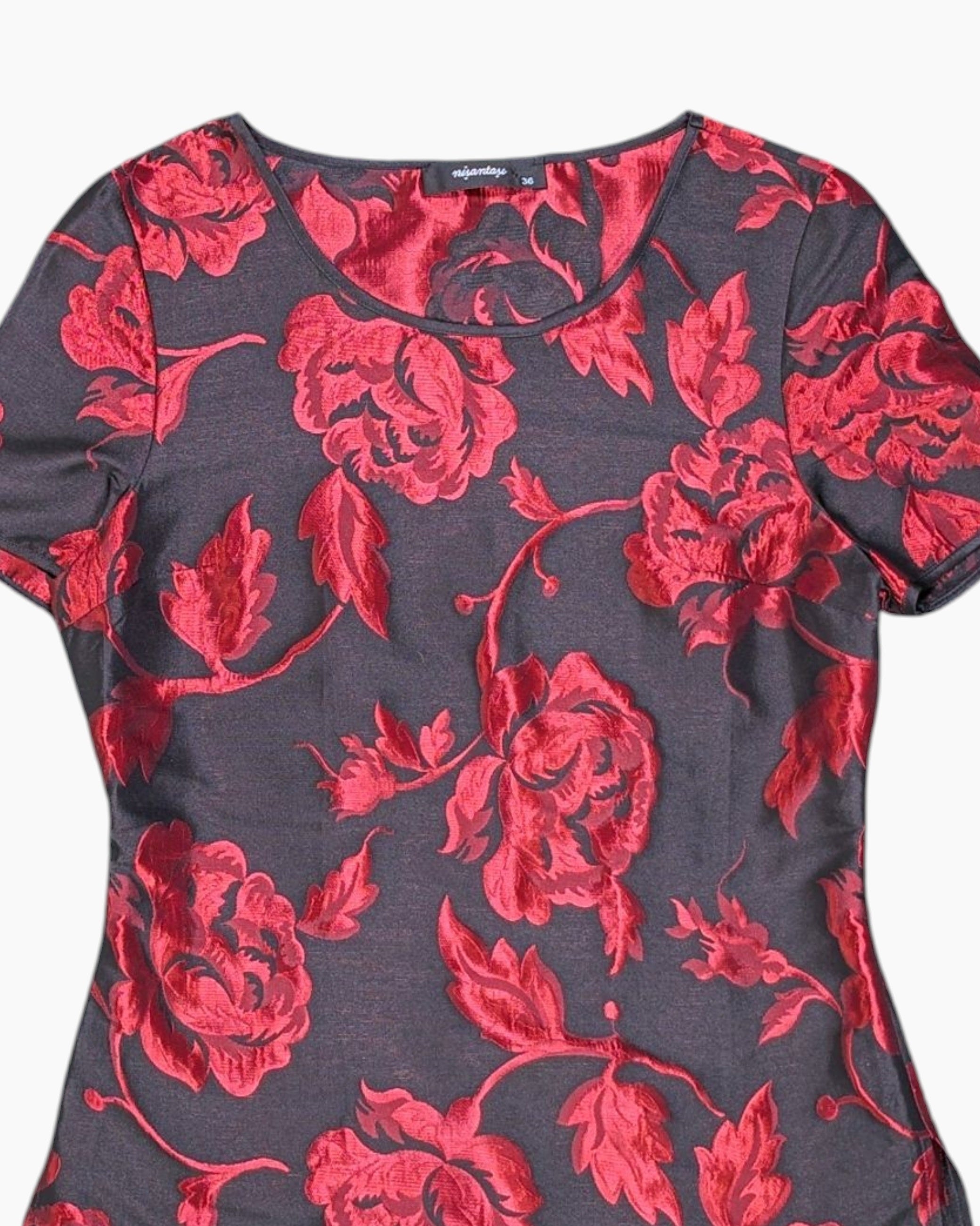 Front-detail-1 Pre-owned nişantaşı Blouse – Floral jacquard one-shoulder (Size 36)
