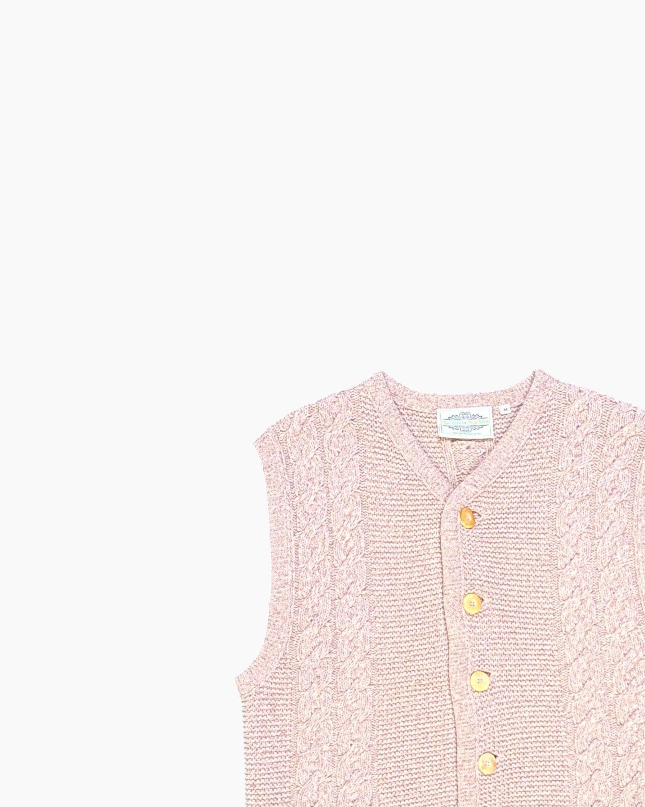 Front-detail-1 Pre-owned Nockstein Trachten Button-Front Knit Vest – Beige Cable Knit