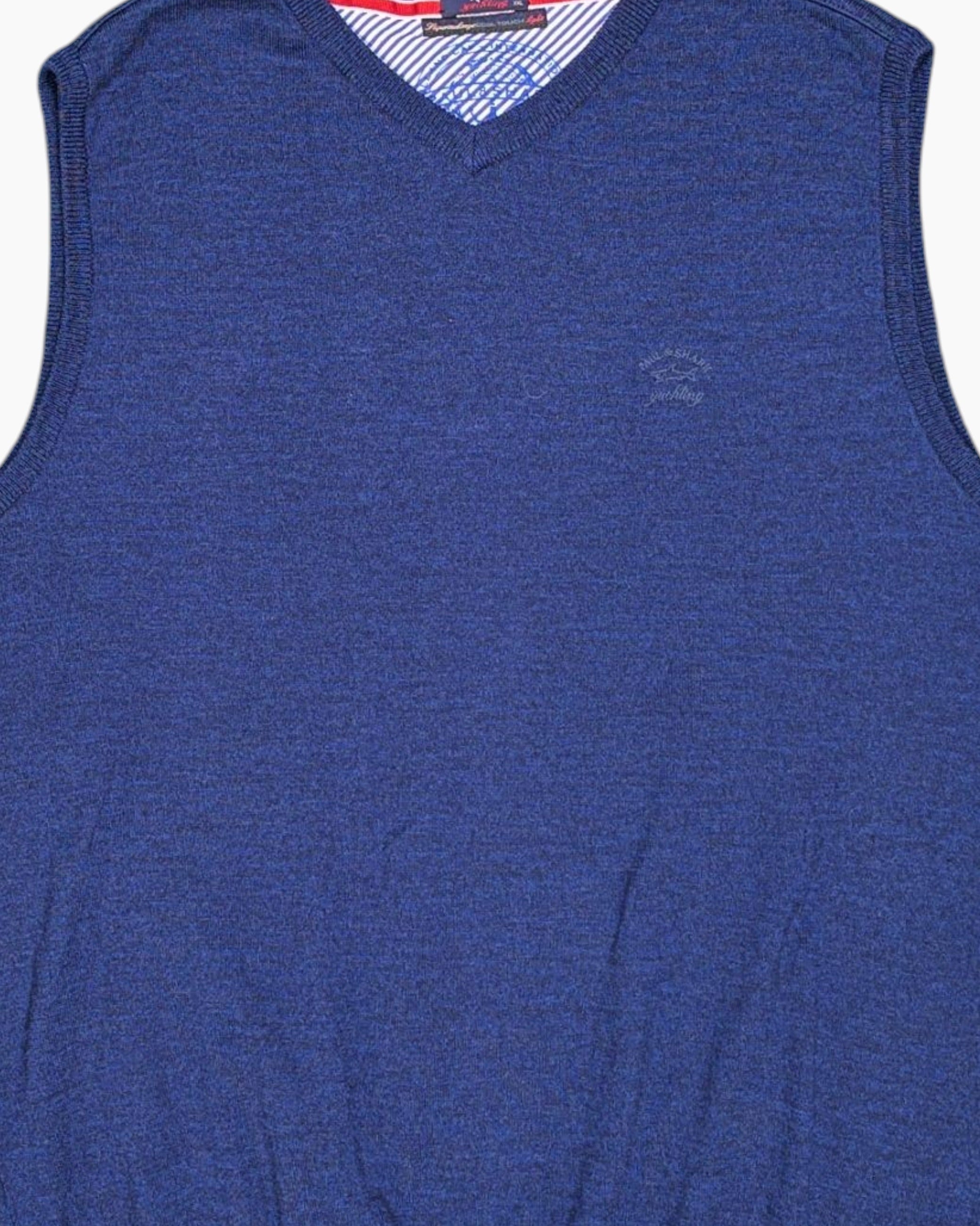 Front-detail-1 Pre-owned PAUL & SHARK Pullover Sweater – Navy V-neck Sleeveless